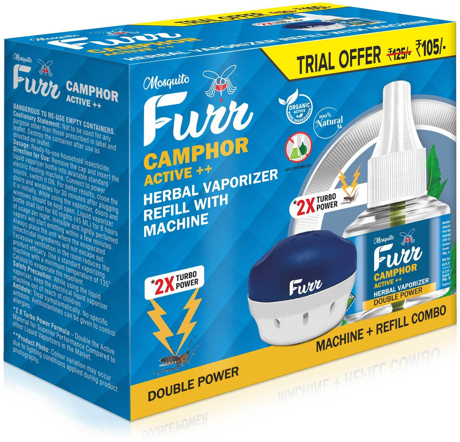 MOSQUITO FURR Neem Active Herbal Liquid Mosquito Repellent 1 Machine+1 Refill Vaporiser Combo Mosquito Vaporiser Refill