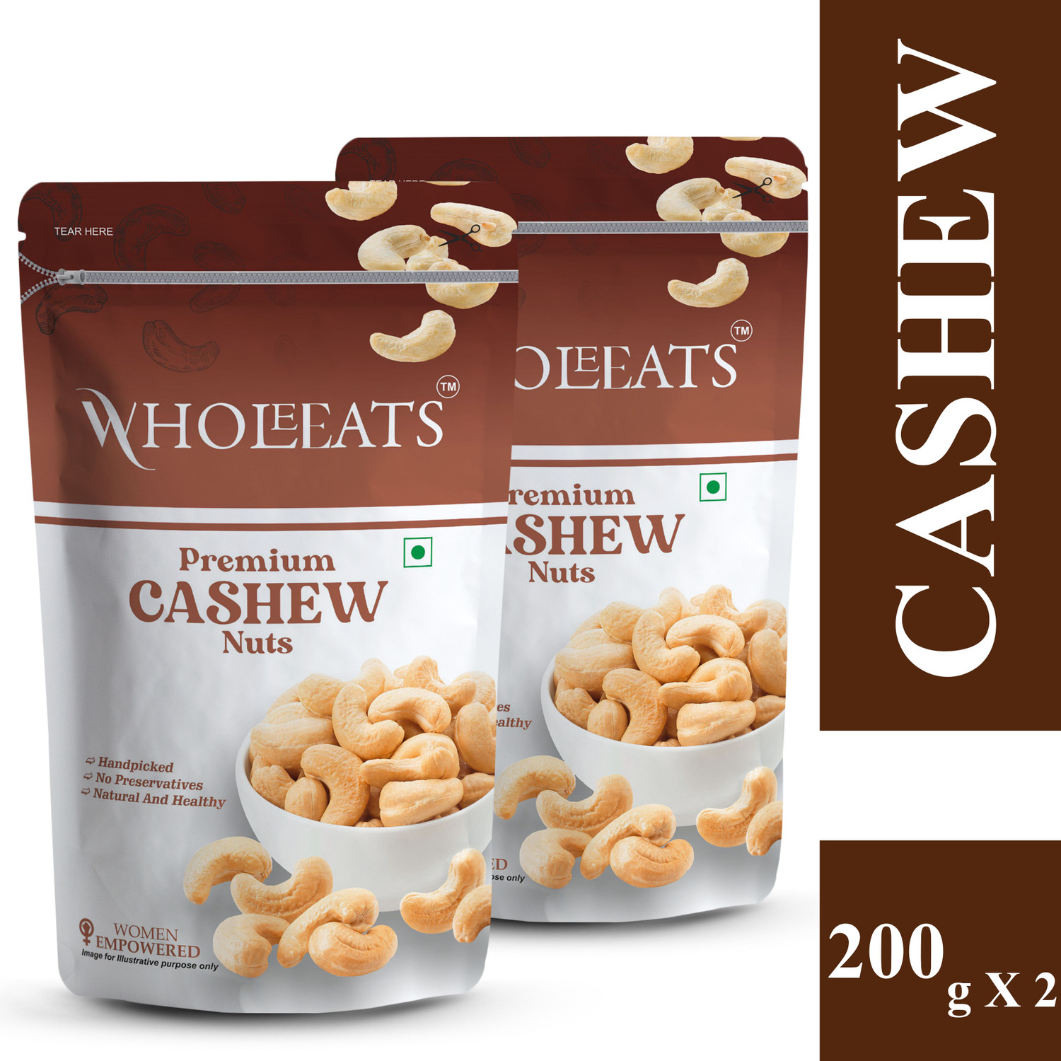 WholeEats Premium Cashews | Cashews pack of 2 Almonds