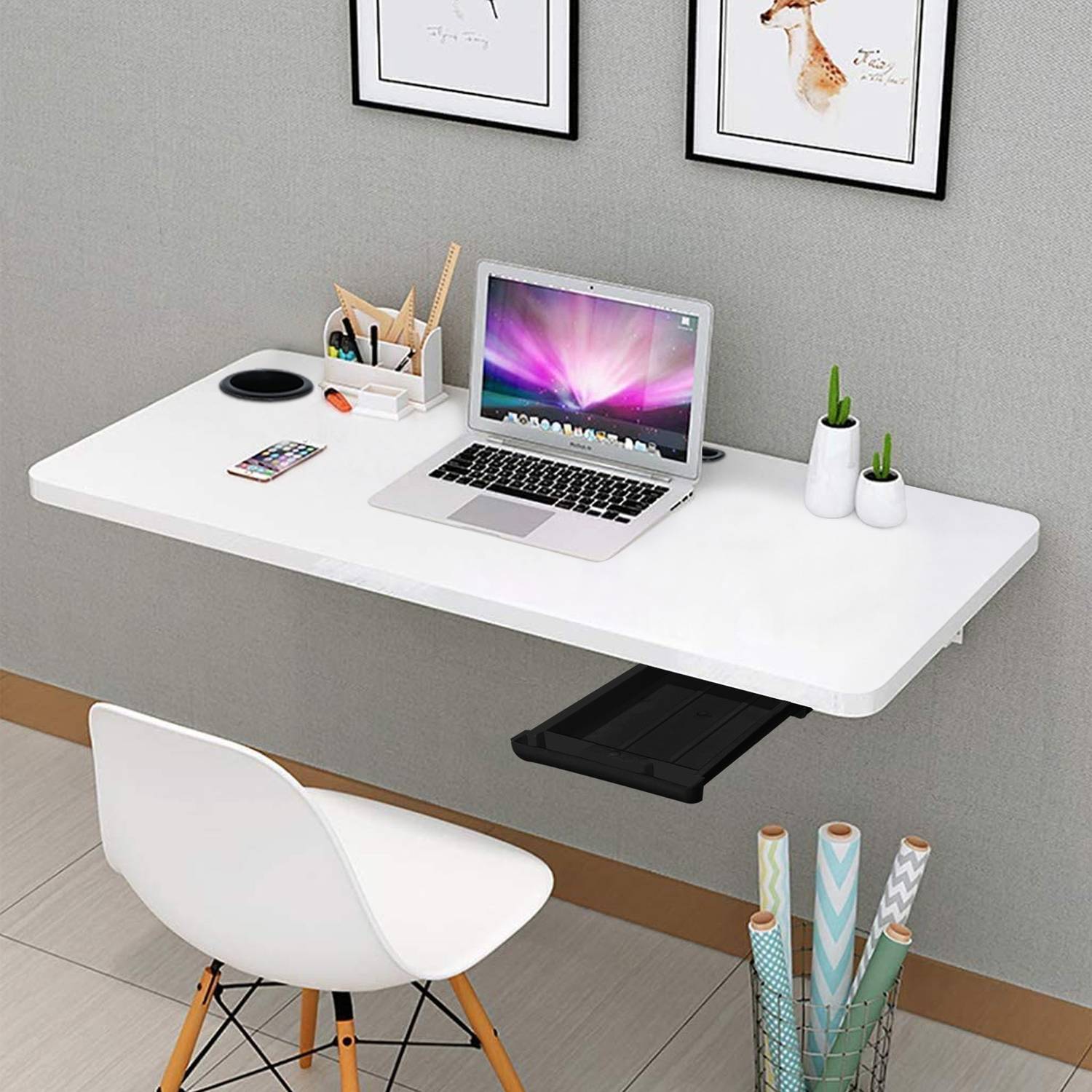 Torche 31x18.5 inch White Wall-Mounted Folding Table - Image 2