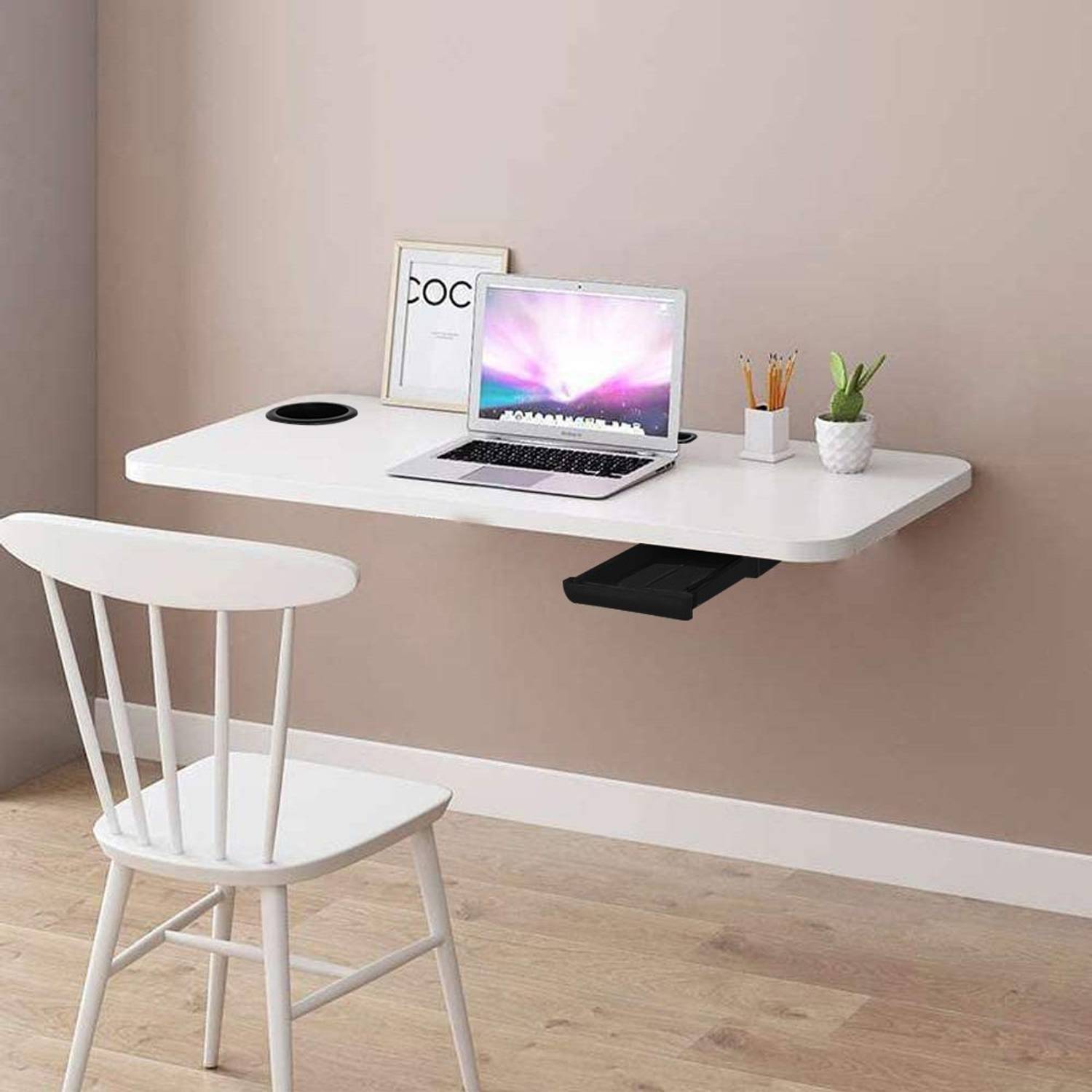 Torche 31x18.5 inch White Wall-Mounted Folding Table - Image 5