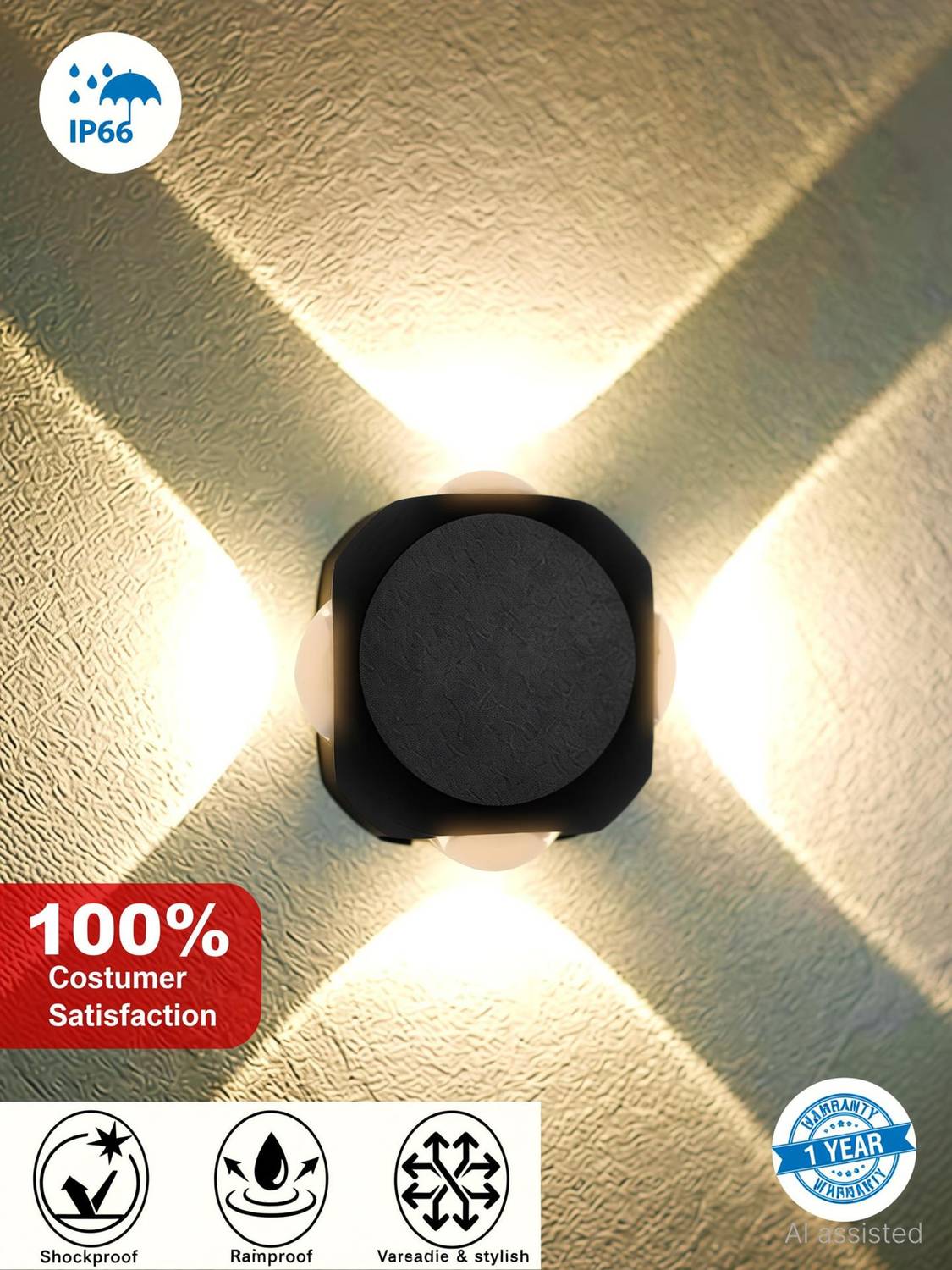 HENONIX 4 Way LED Outdoor Wall Light (Warm White) - Image 3