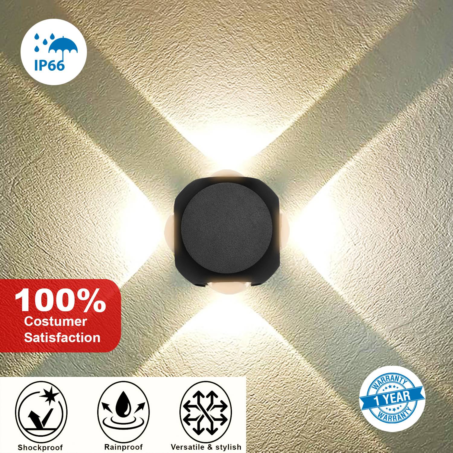 HENONIX 4 Way LED Outdoor Wall Light (Warm White) - Image 4