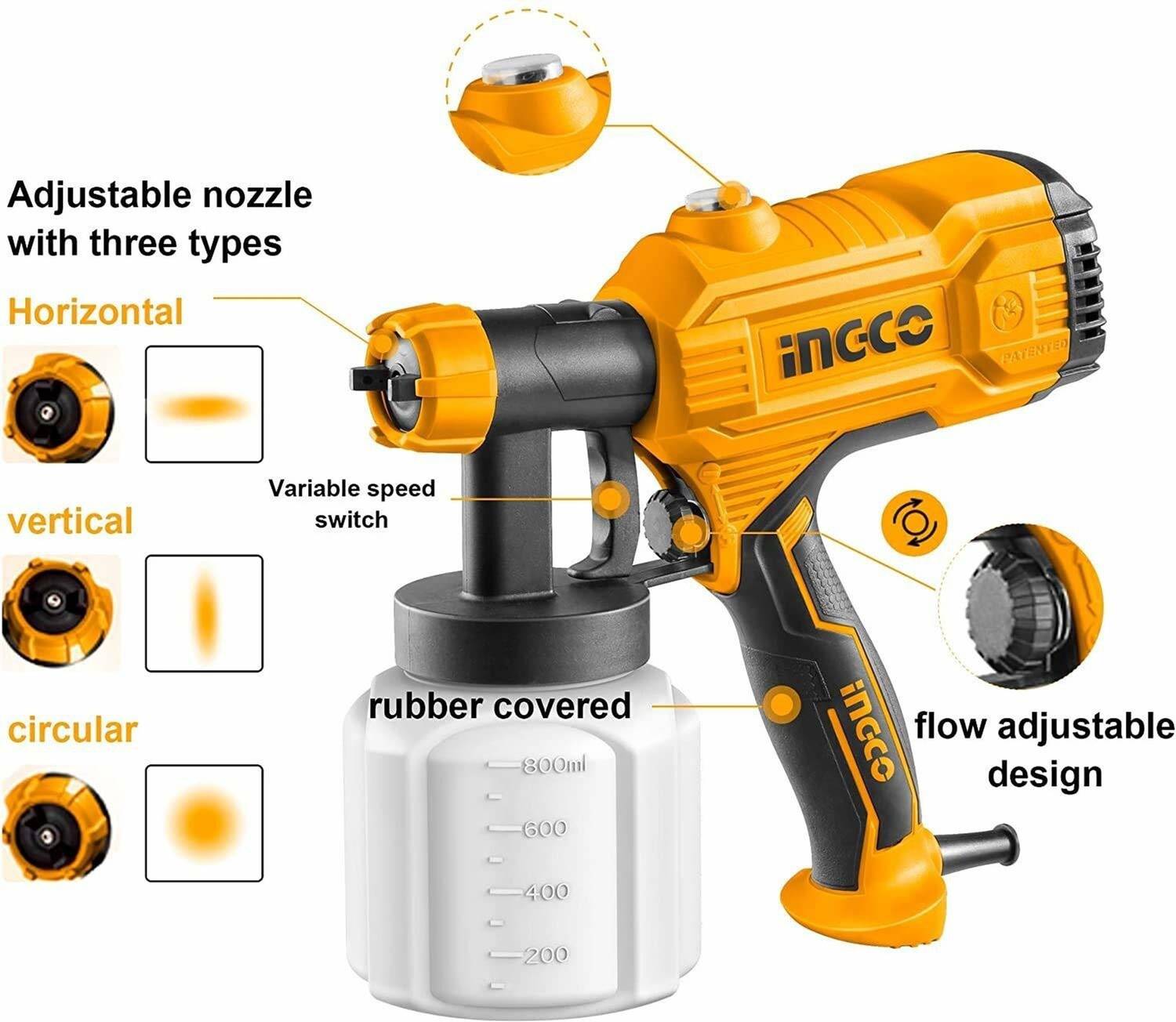 INGCO SPG3508 800ML HVLP Paint Sprayer - Image 2