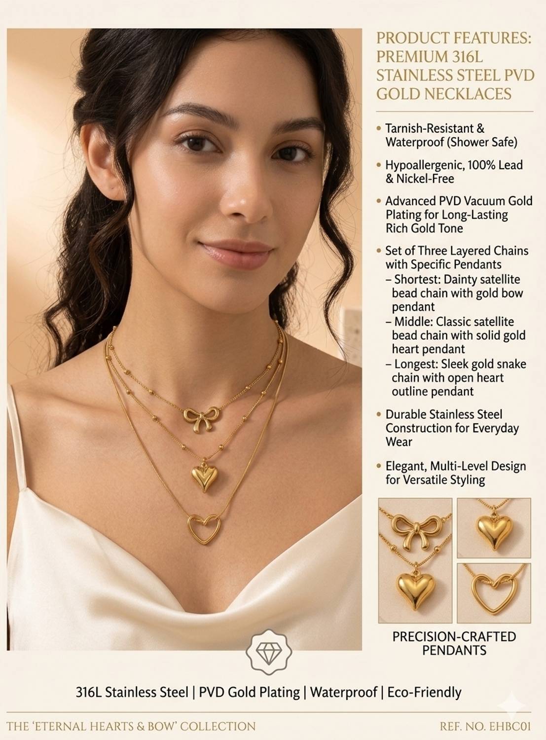 ForlookBeauty 3 Pendant Necklaces Gold Pack of 3 - Image 3