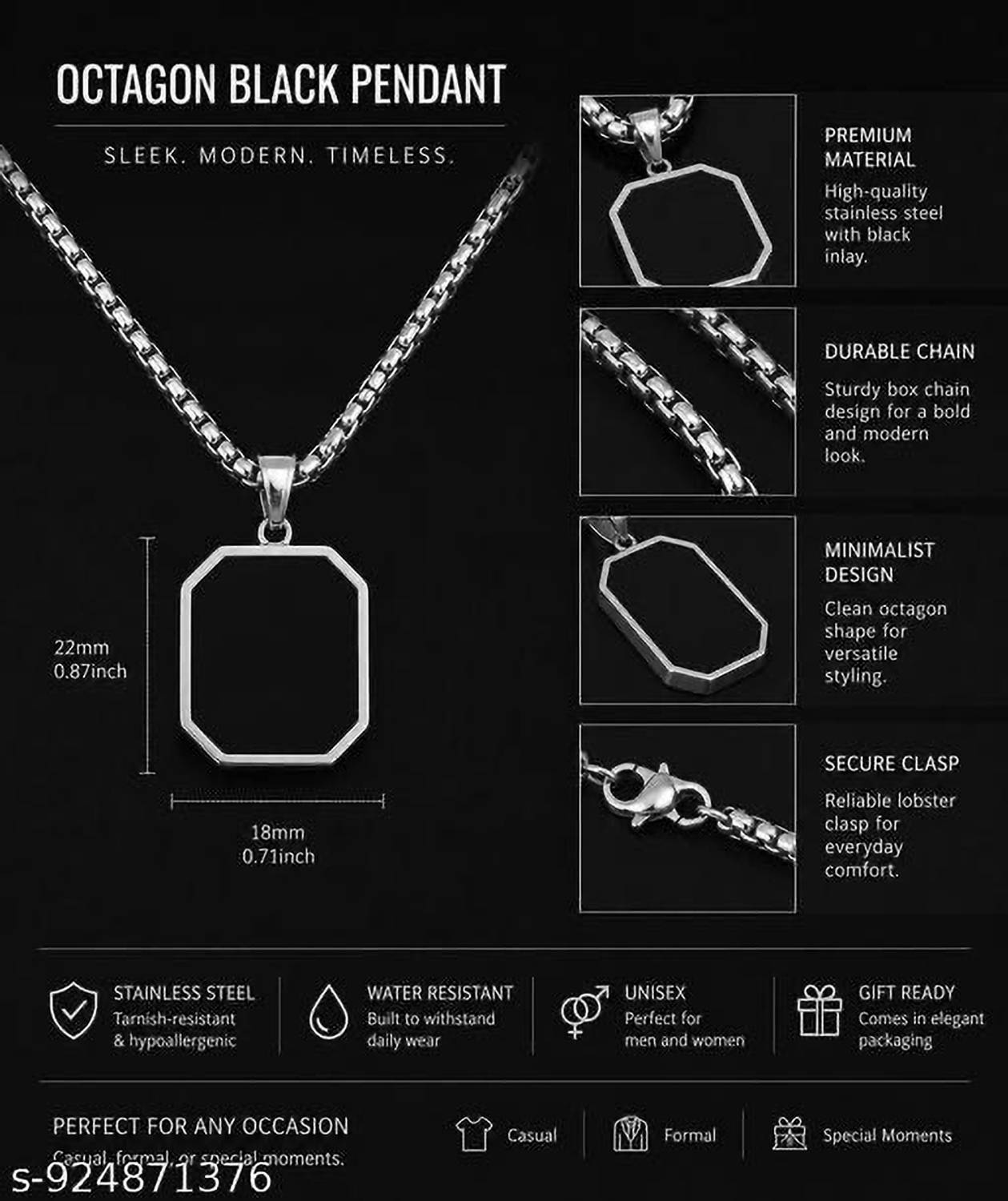 GanPatique Black Vertical Bar Pendant Necklace - Image 3