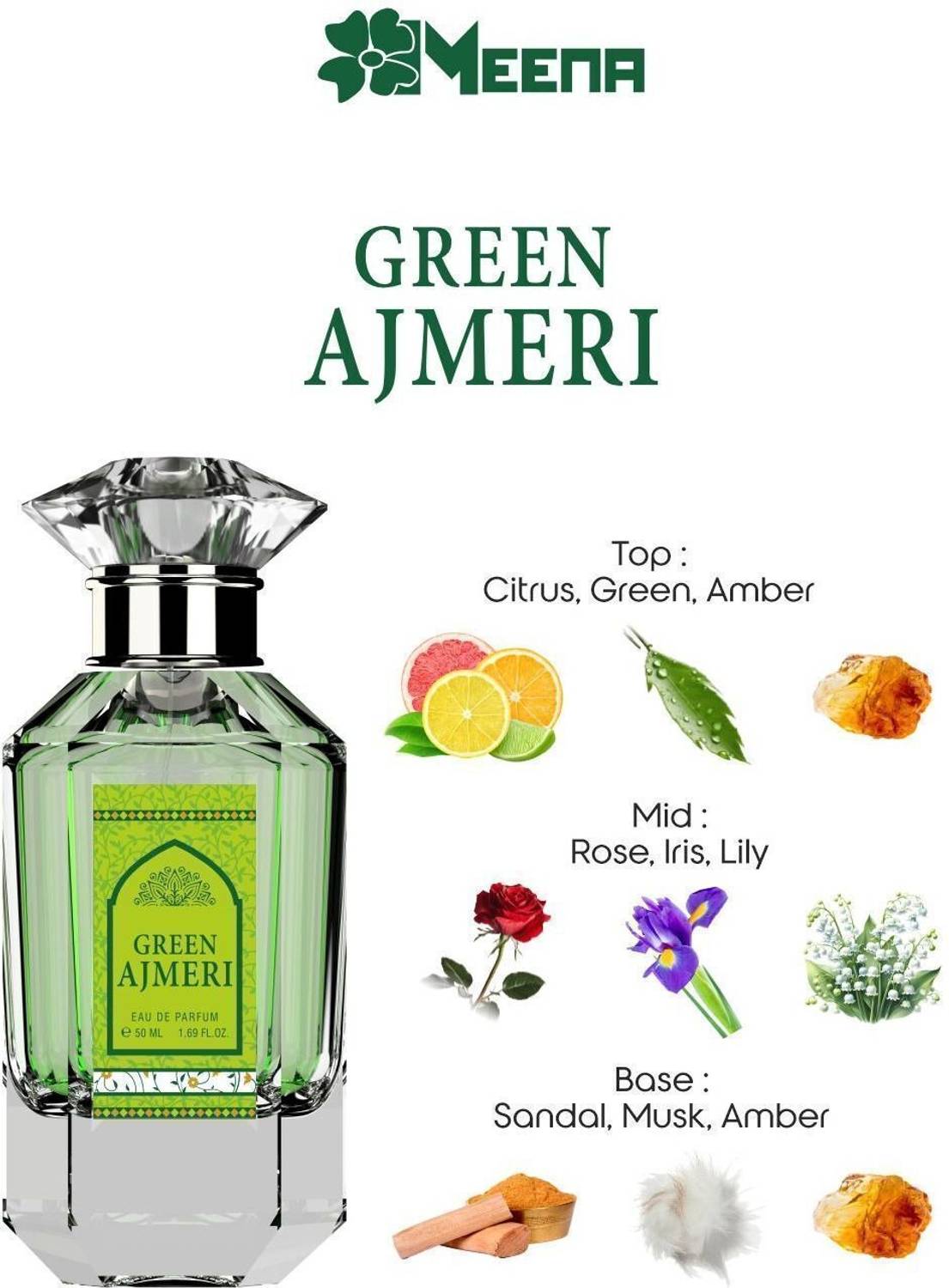 MEENA Green Ajmeri Unisex Eau De Parfum 50ml - Image 4