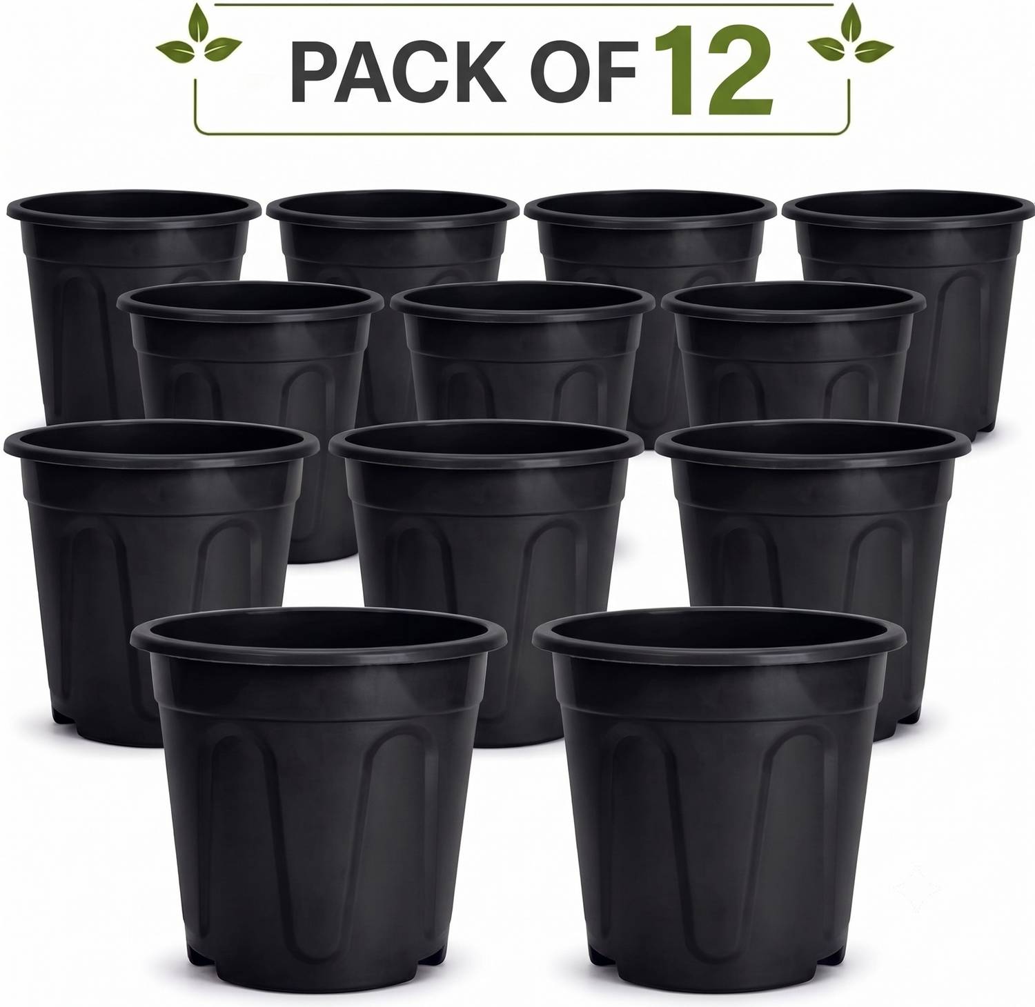 HARIYALI HOME Black Plastic Planter Pots (Pack of 12) - Image 1