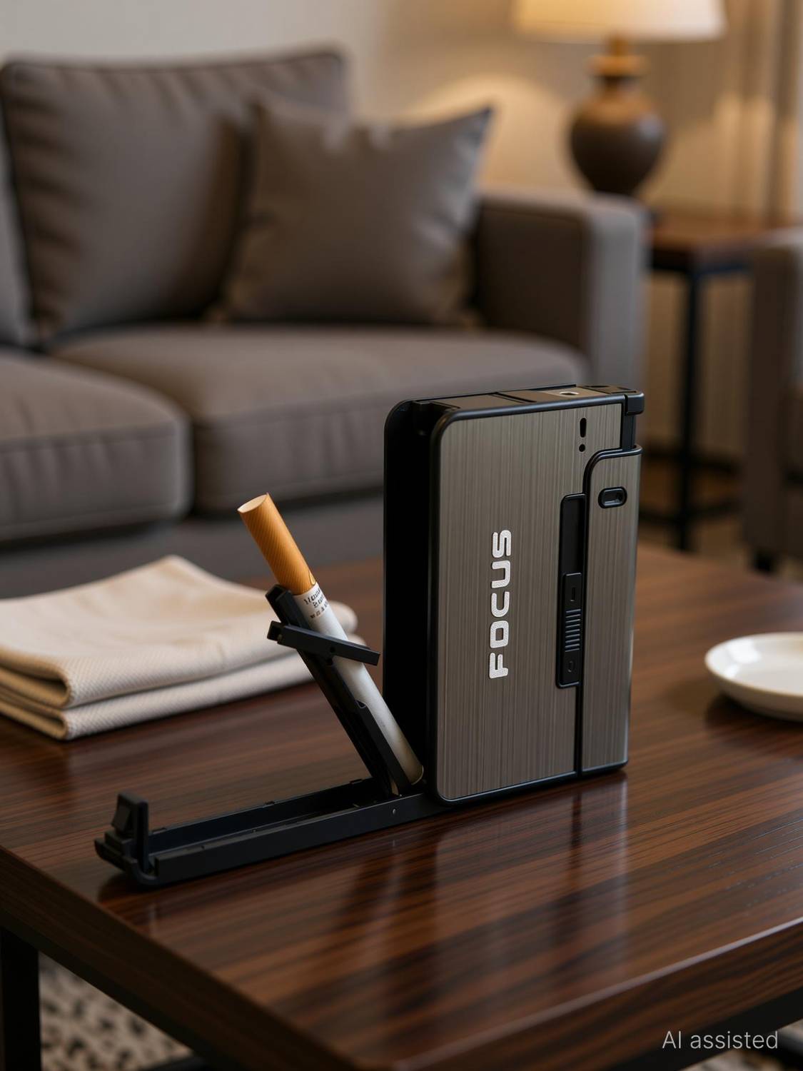 VIOVI Focus Pioneer Grey Cigarette Case with Portable Lighter for 84mm Long King Size Cigarette Pocket Lighter - Image 2