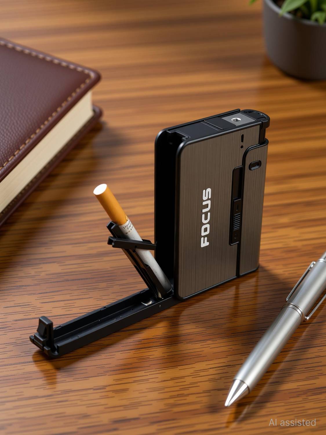 VIOVI Focus Pioneer Grey Cigarette Case with Portable Lighter for 84mm Long King Size Cigarette Pocket Lighter - Image 3