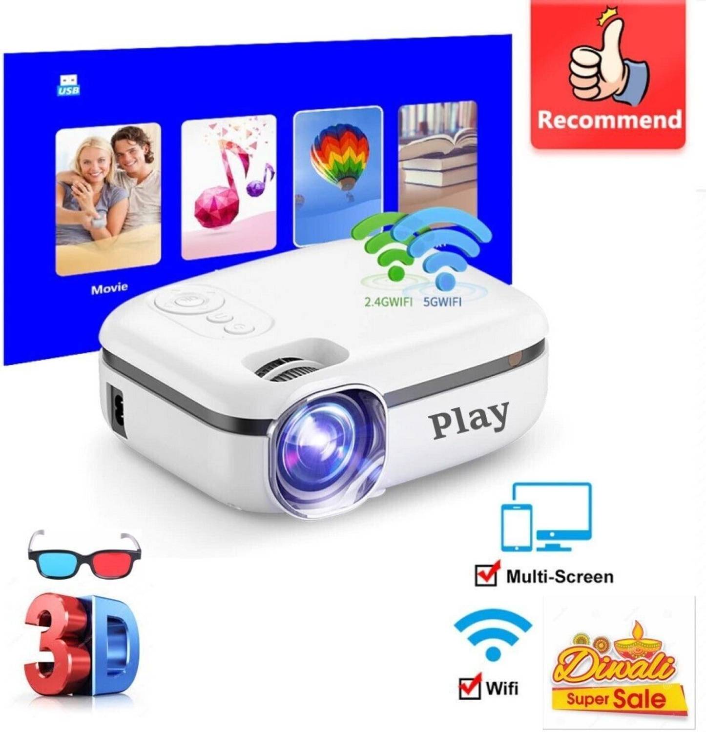 PLAY MP7 Full HD LED WiFi 3D Projector - Image 2
