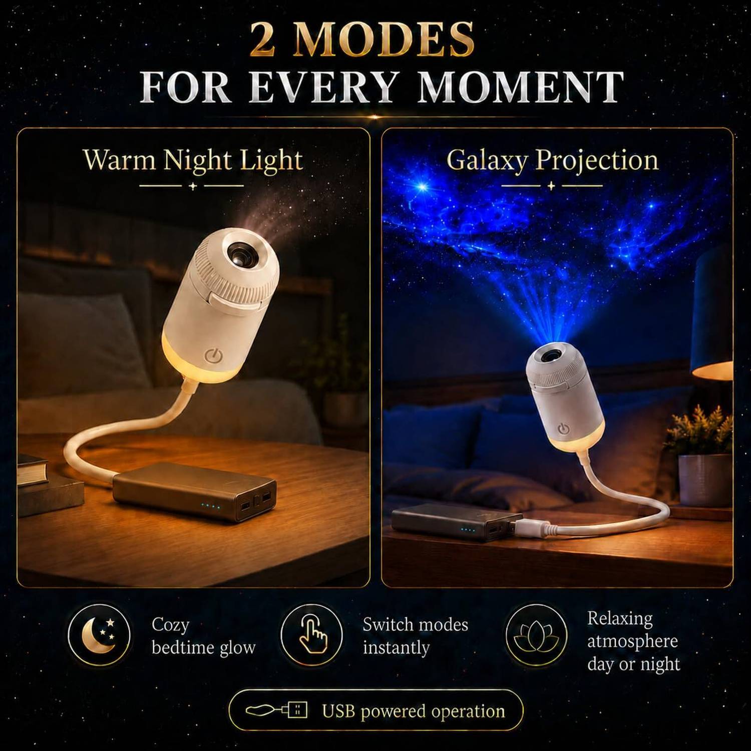 OKASTA 2-in-1 Galaxy Projector Night Light - Image 2