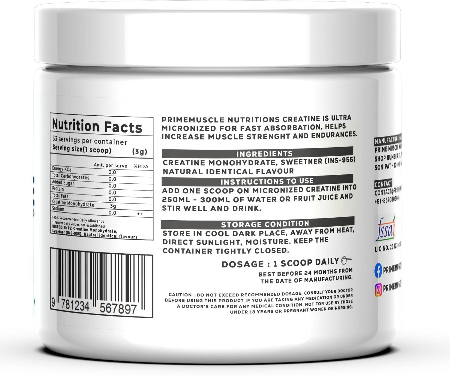 Primemuscle Nutritions Creatine Monohydrate Micronized - Image 3