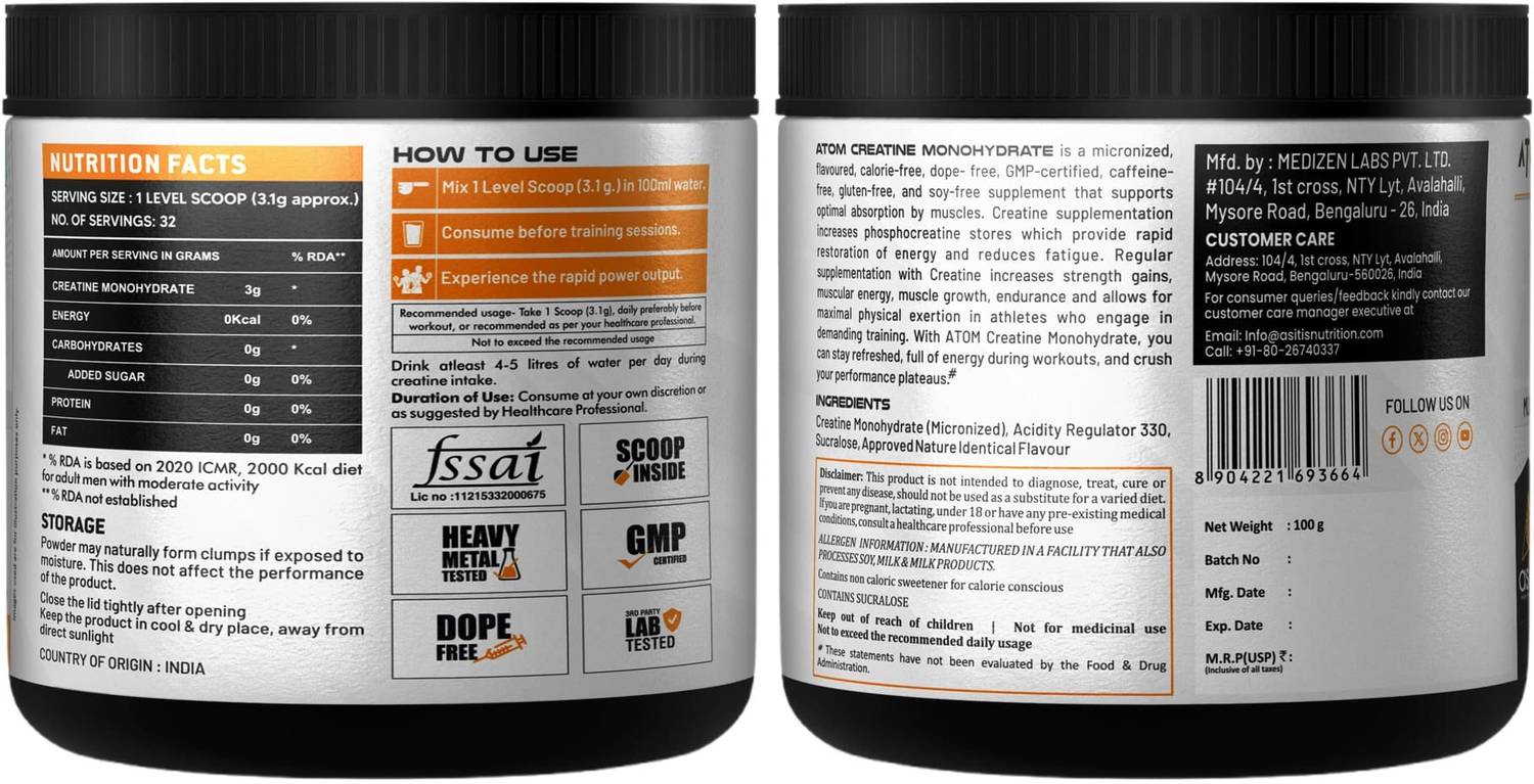 AS-IT-IS Nutrition ATOM Creatine Monohydrate 100g - Image 5