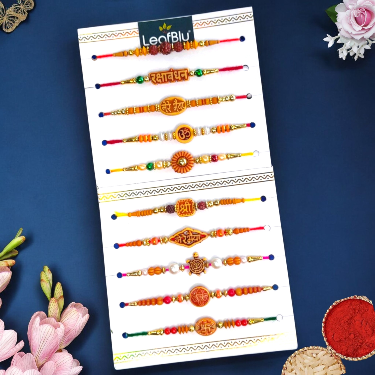 LeafBlu Designer Rakhi, Greeting Card, Chawal Roli Pack