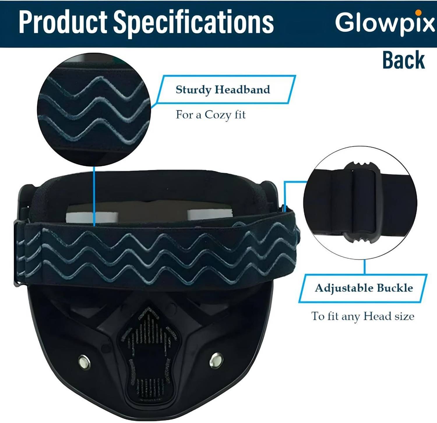 GLOWPIX Bike Riding Face Mask & Motorcycle Goggles Black - Image 3