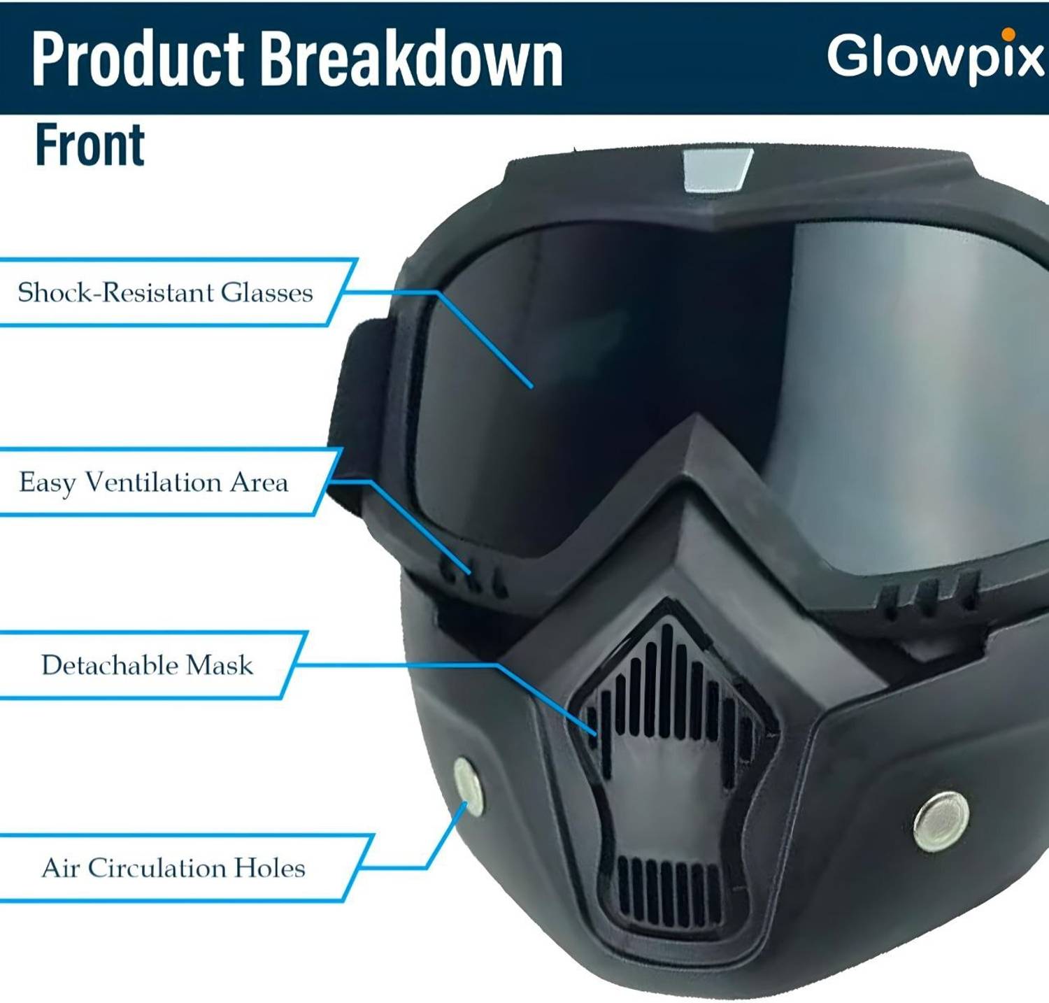 GLOWPIX Bike Riding Face Mask & Motorcycle Goggles Black - Image 4
