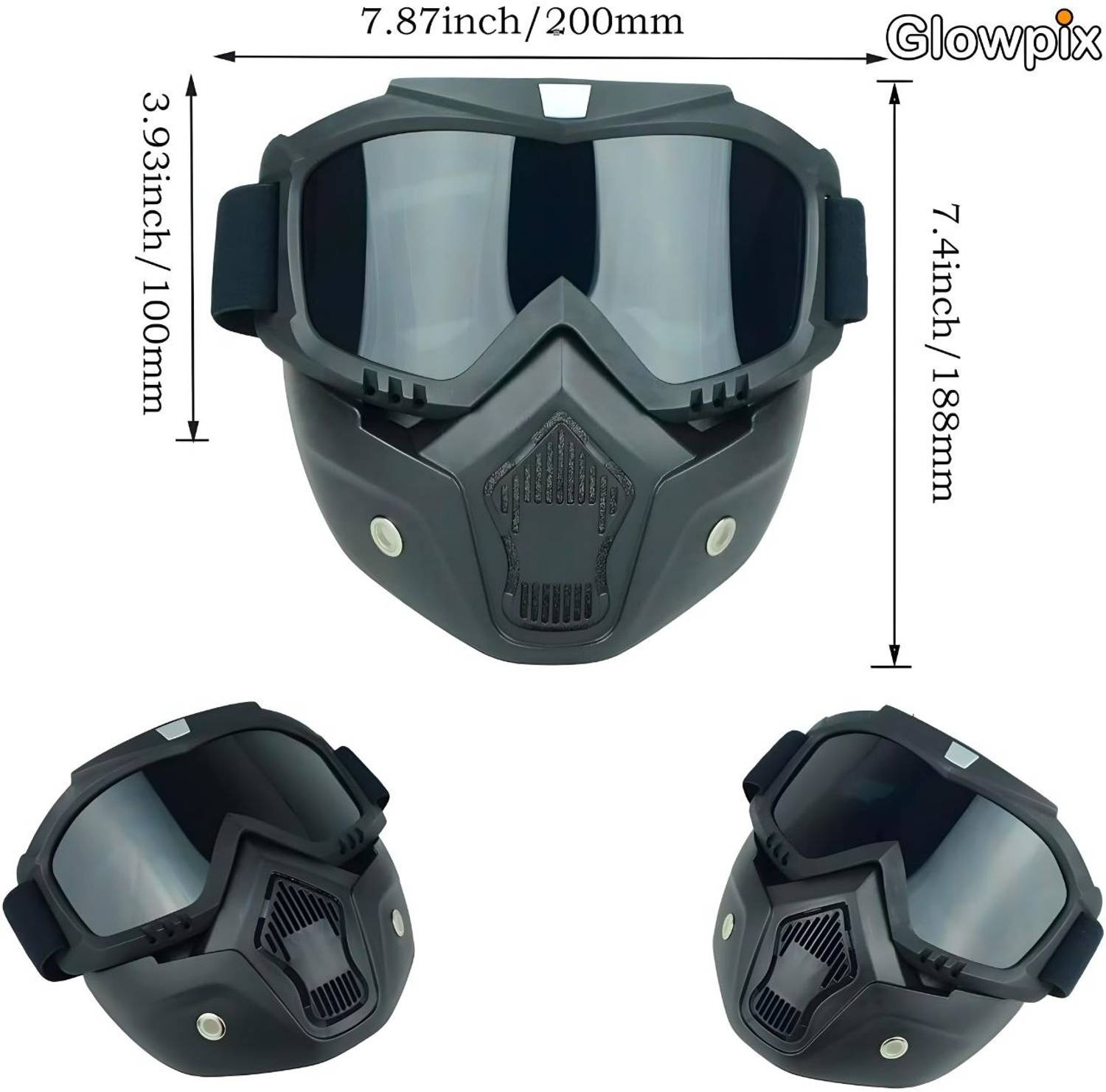 GLOWPIX Bike Riding Face Mask & Motorcycle Goggles Black - Image 2