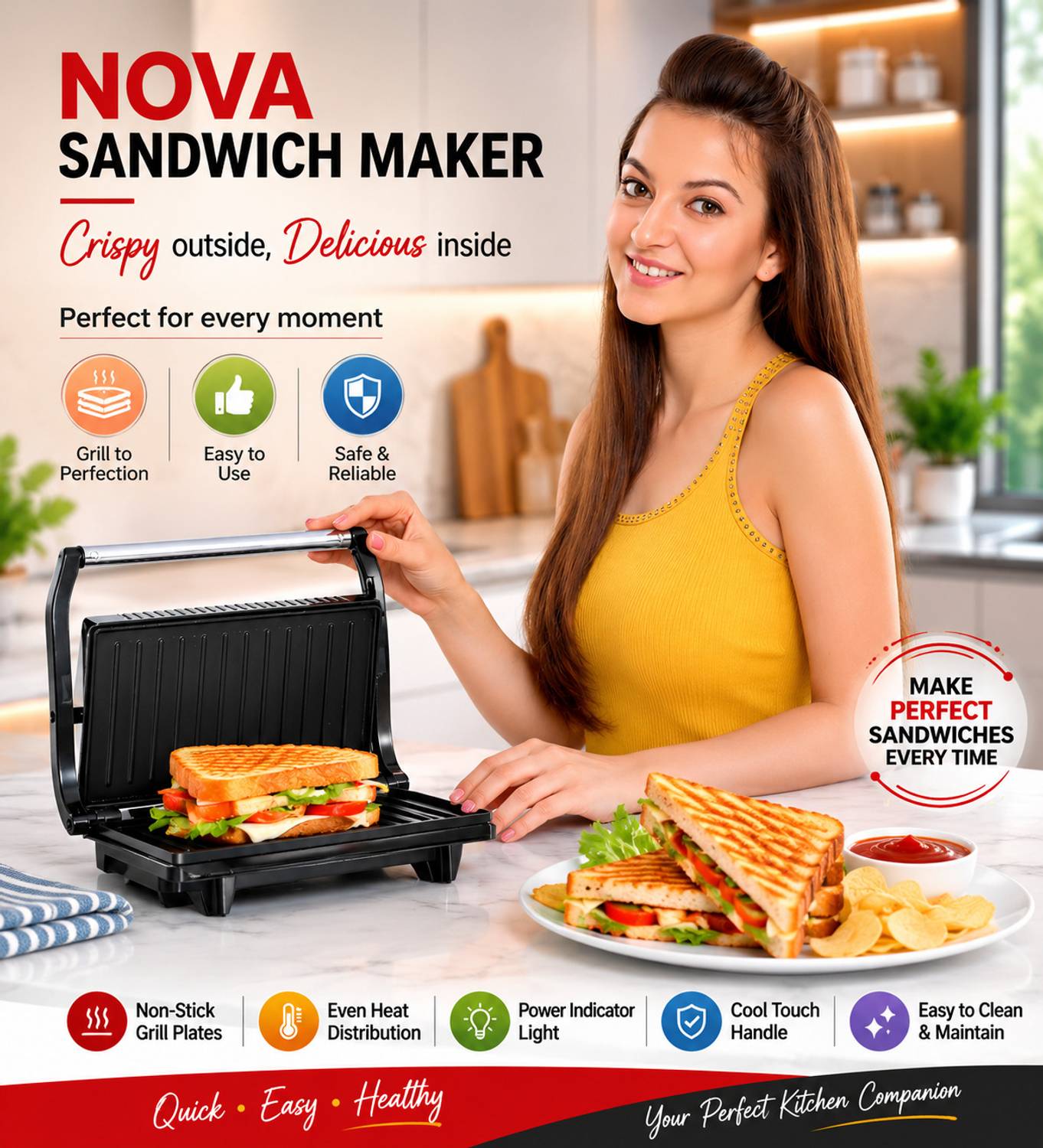 NOVA 2 Slice Grill Sandwich Maker - Image 2
