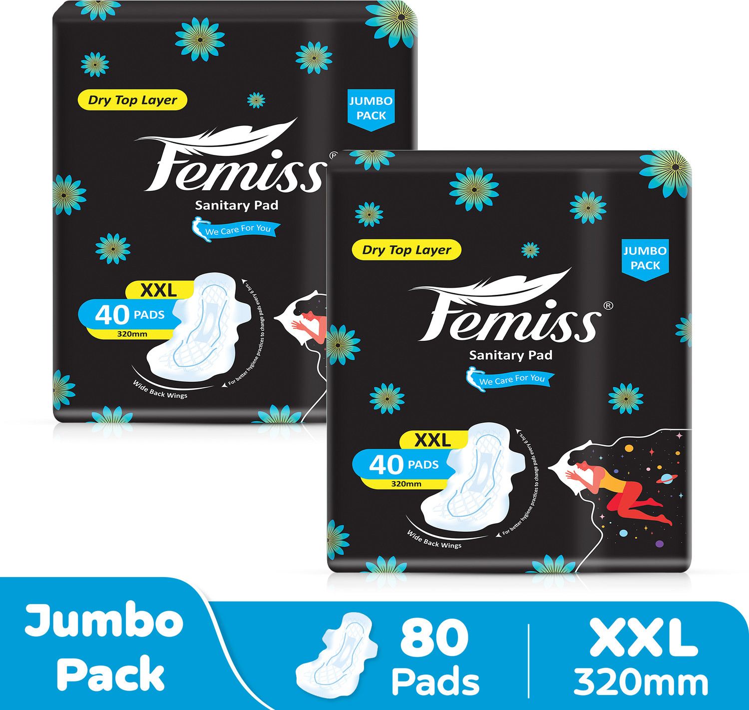 Femiss Sanitary Pads for Women and Girls Trifold pads(XXXL-Size, 320 MM,( 40 Pads Each) Sanitary Pad