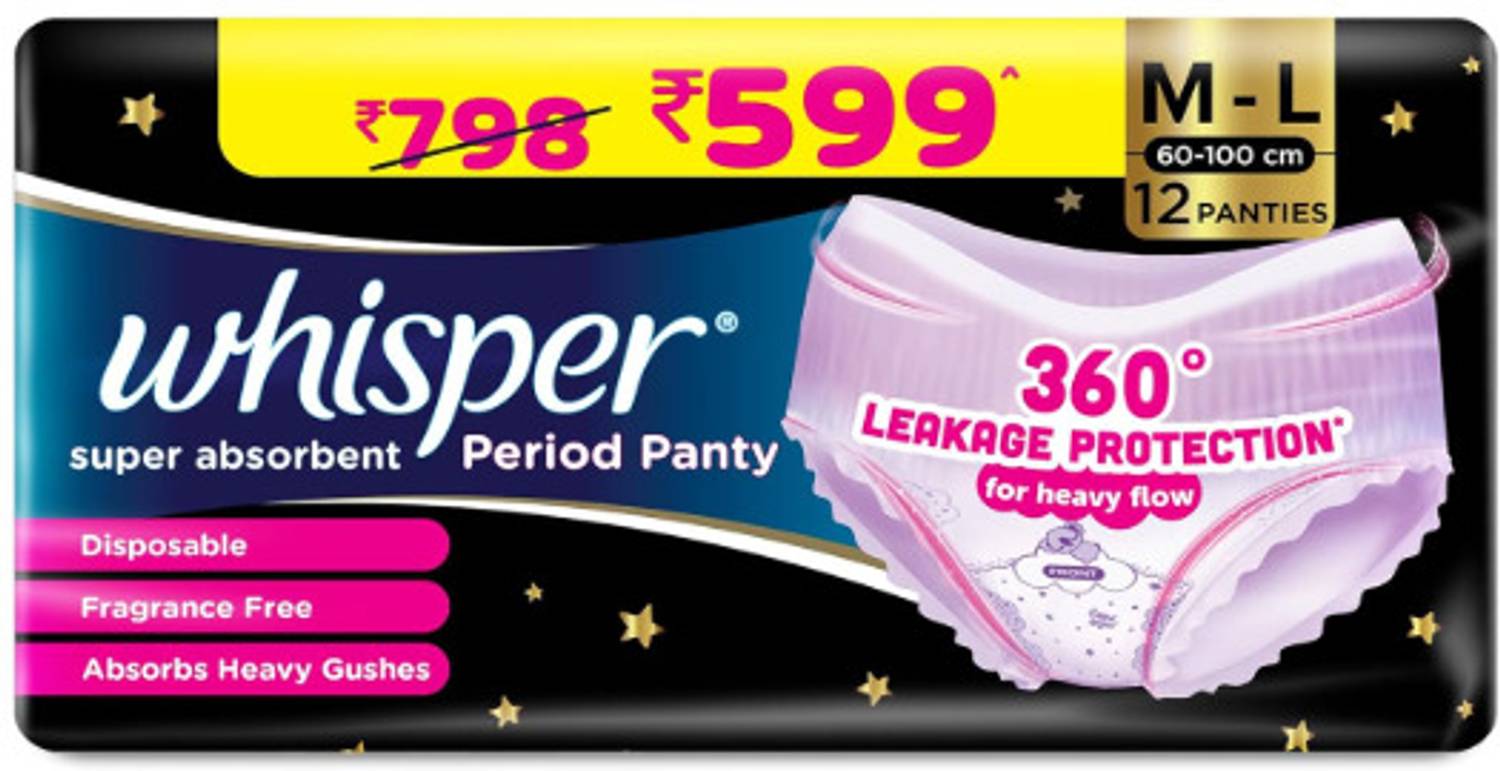 Whisper Super Absorbent Period Panty, M-L, 360 Degree Leakage - Image 1