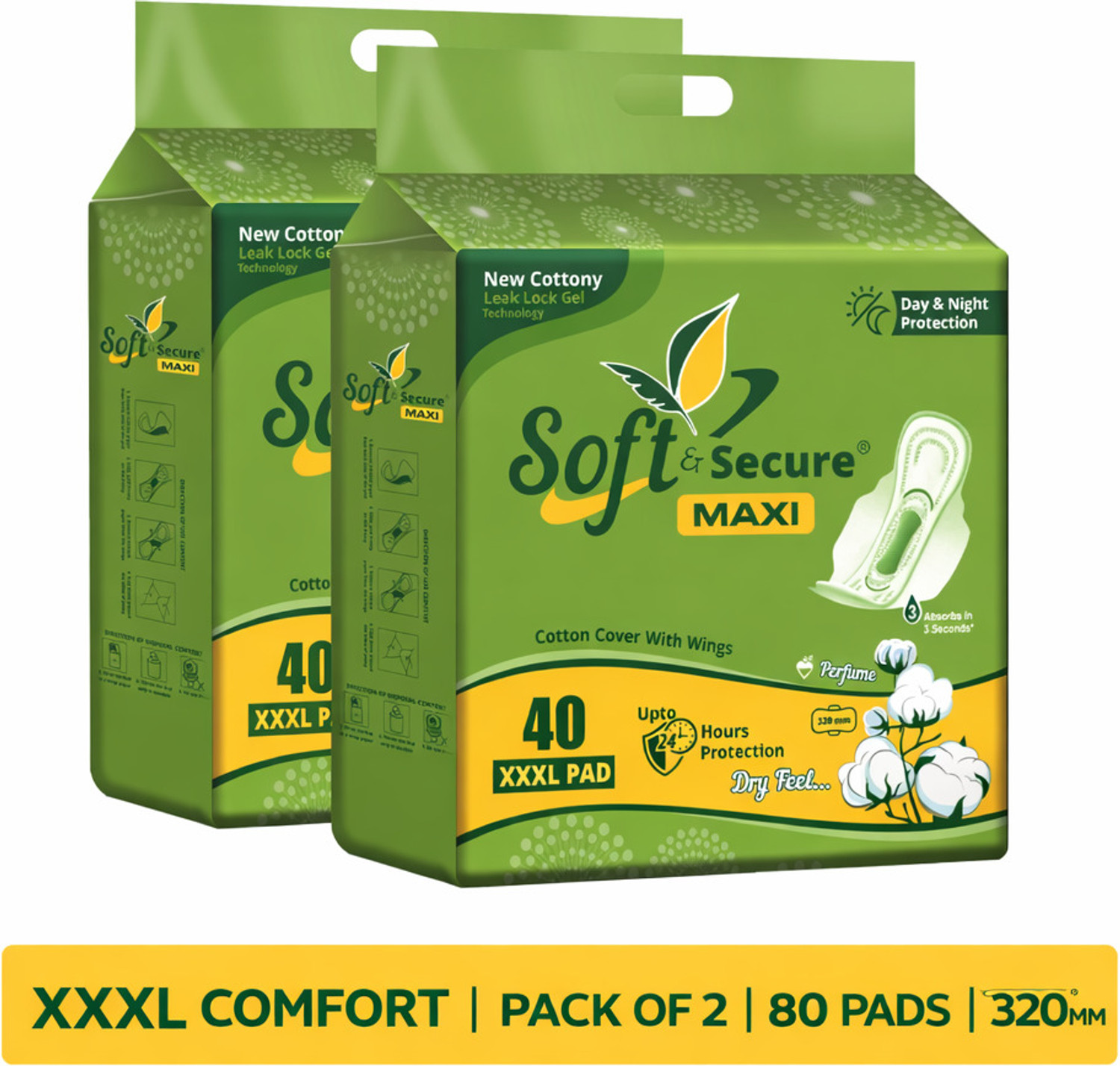 soft & secure JUMBO COTTONY MAXI PAD COMBO OF 2 PACK Sanitary Pad