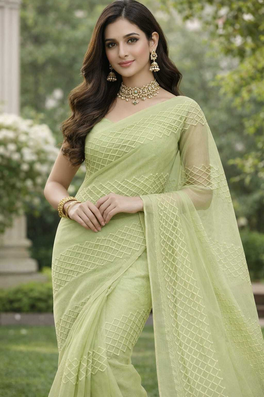 Vraggi Embroidered Bollywood Organza Saree with Unstitched Blouse
