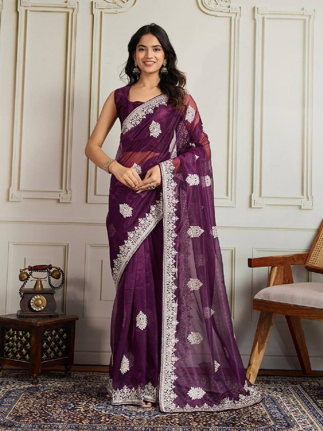 VRLOOKMEFASHION Embroidered Bollywood Net Saree