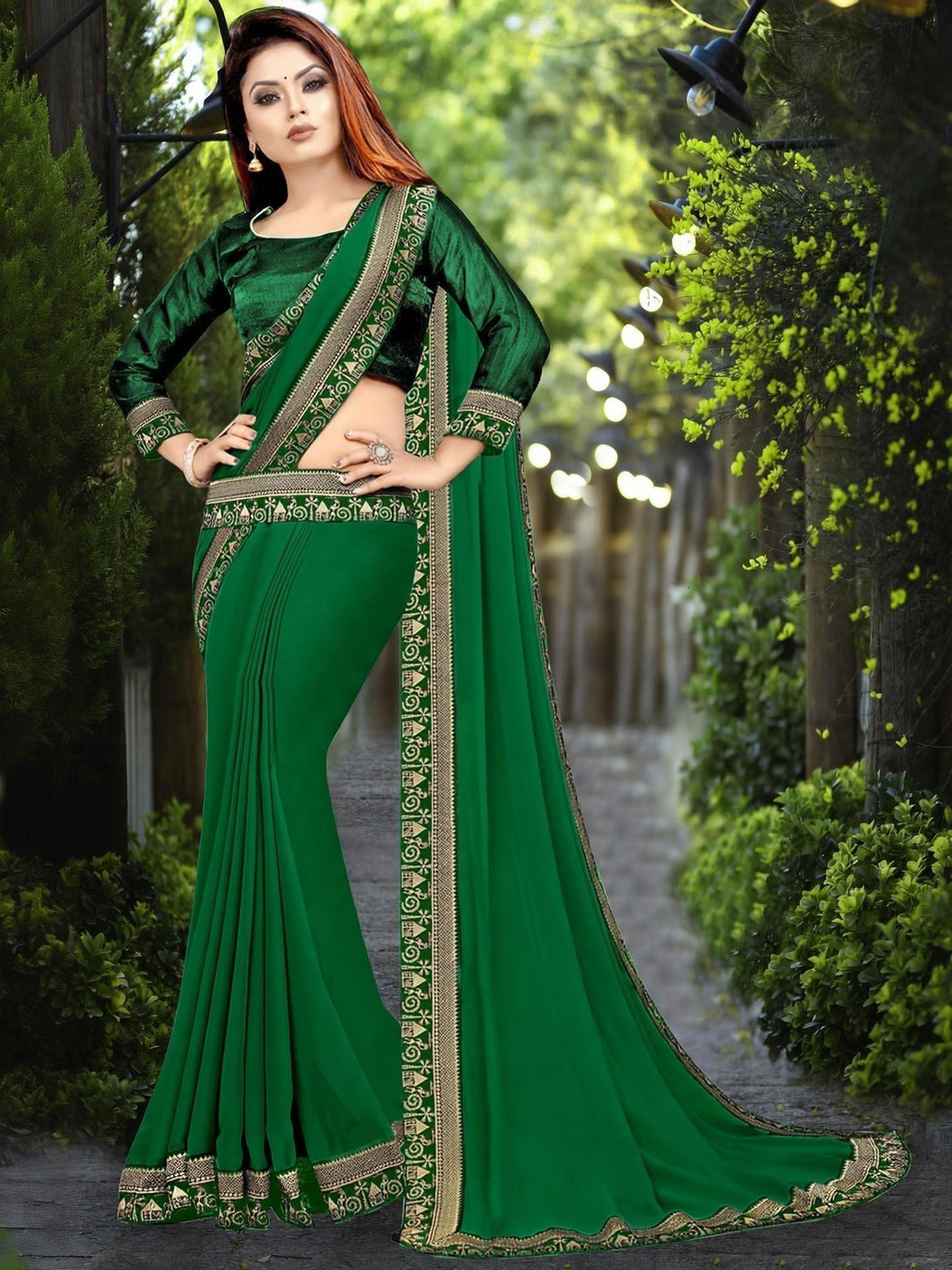 HNC Retail Solid/Plain Bollywood Lycra Blend, Chiffon Saree
