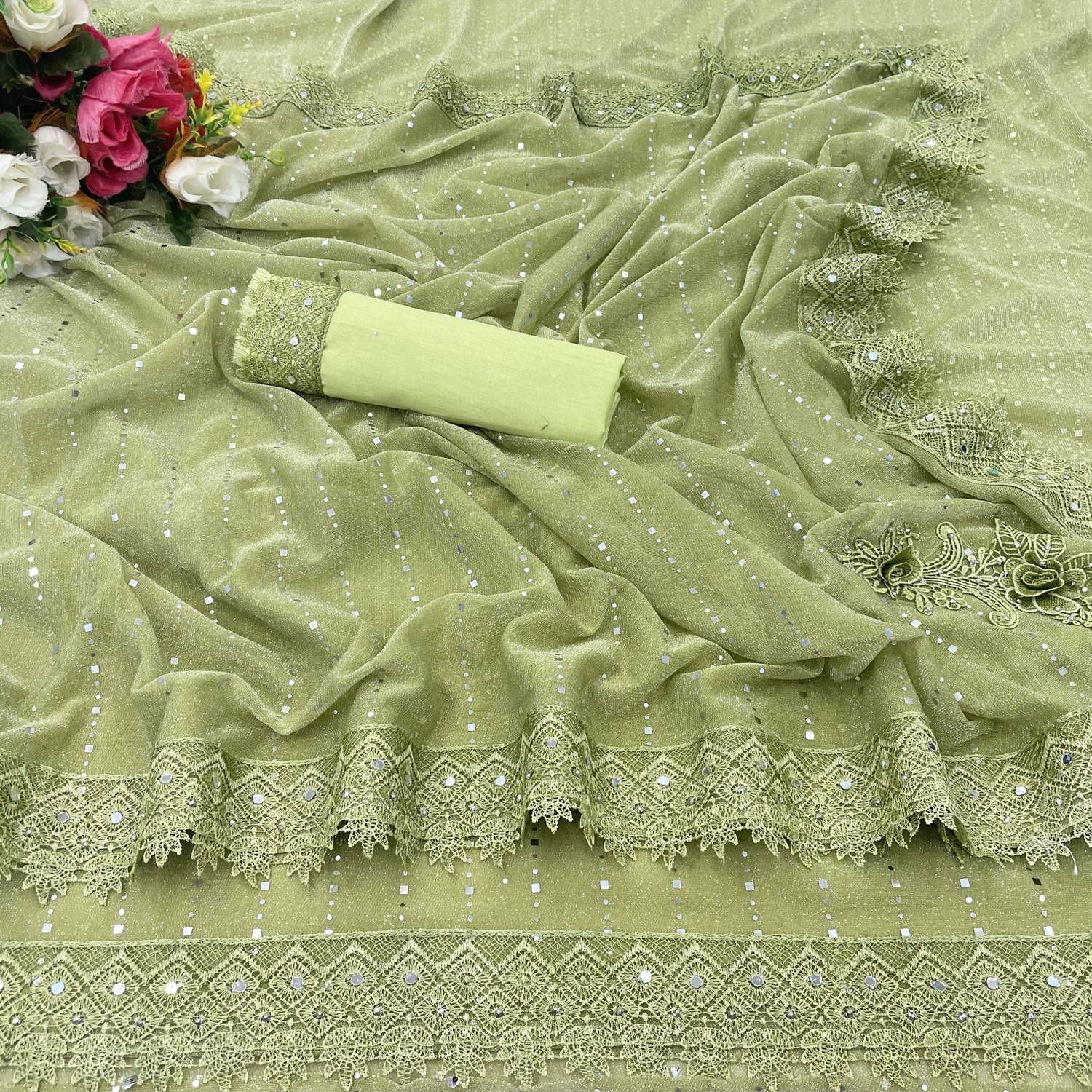 AKFABRICS Embellished Bollywood Lycra Blend Saree with Unstitched Blouse