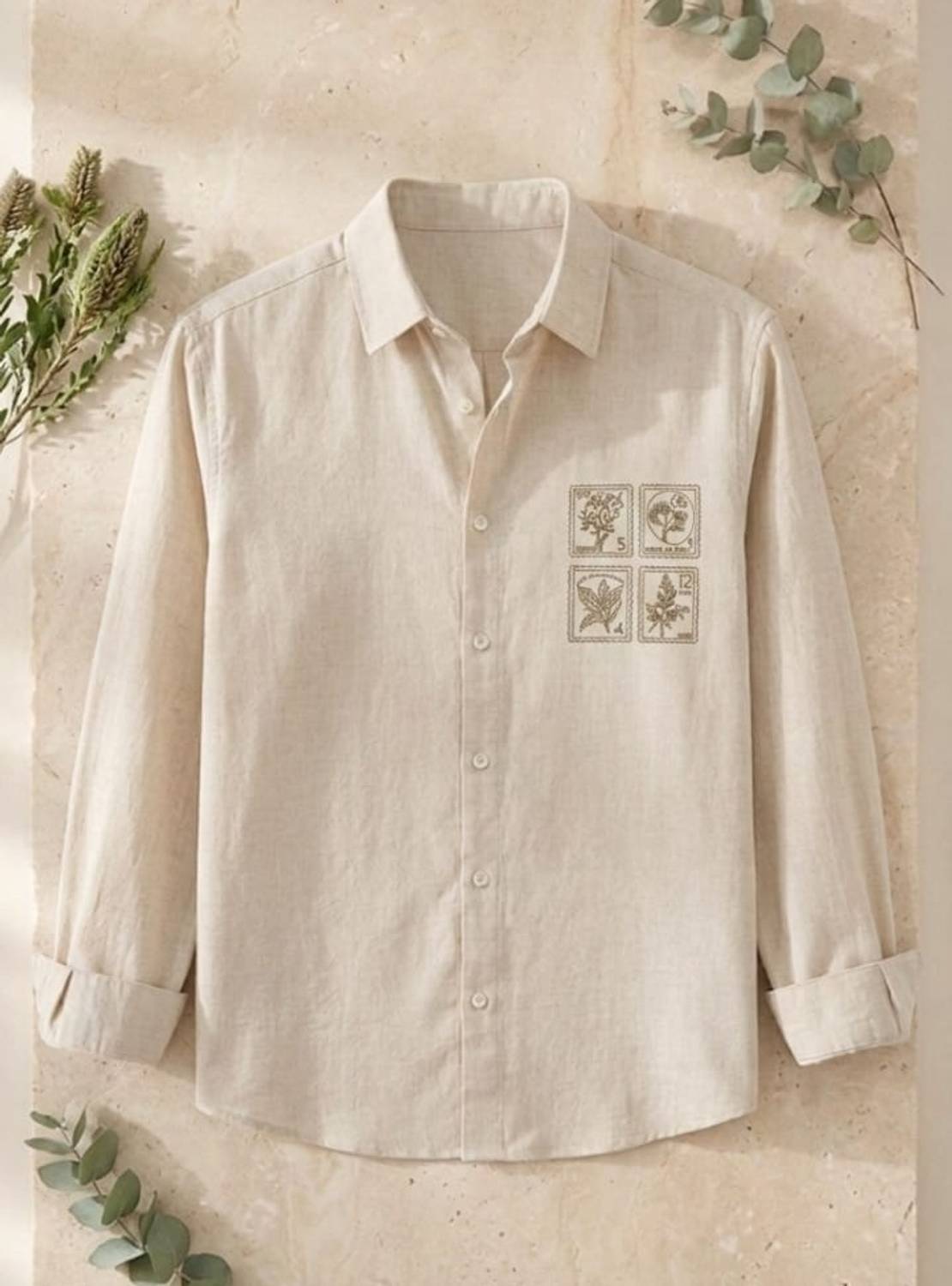 Kesar Collection Men Embroidered Casual Beige Shirt - Image 1