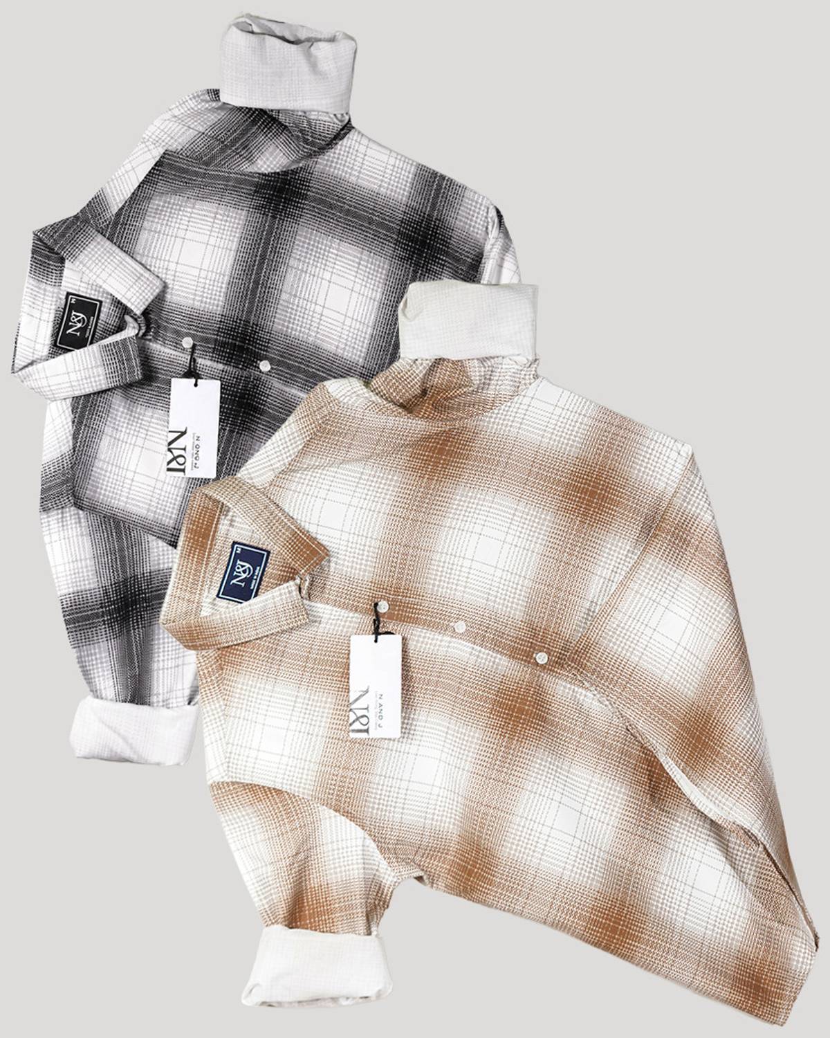 N AND J Men Checkered Casual Brown, Black Shirt - Image 1
