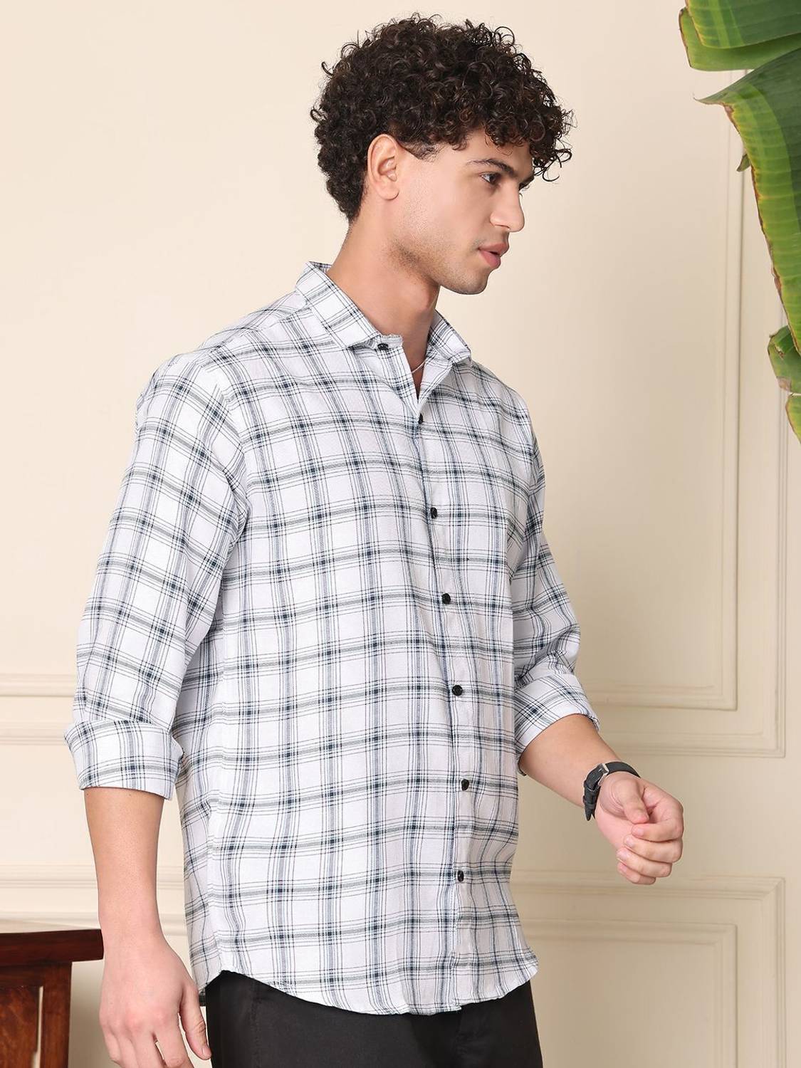 METRONAUT Men Checkered Casual White Shirt - Image 5