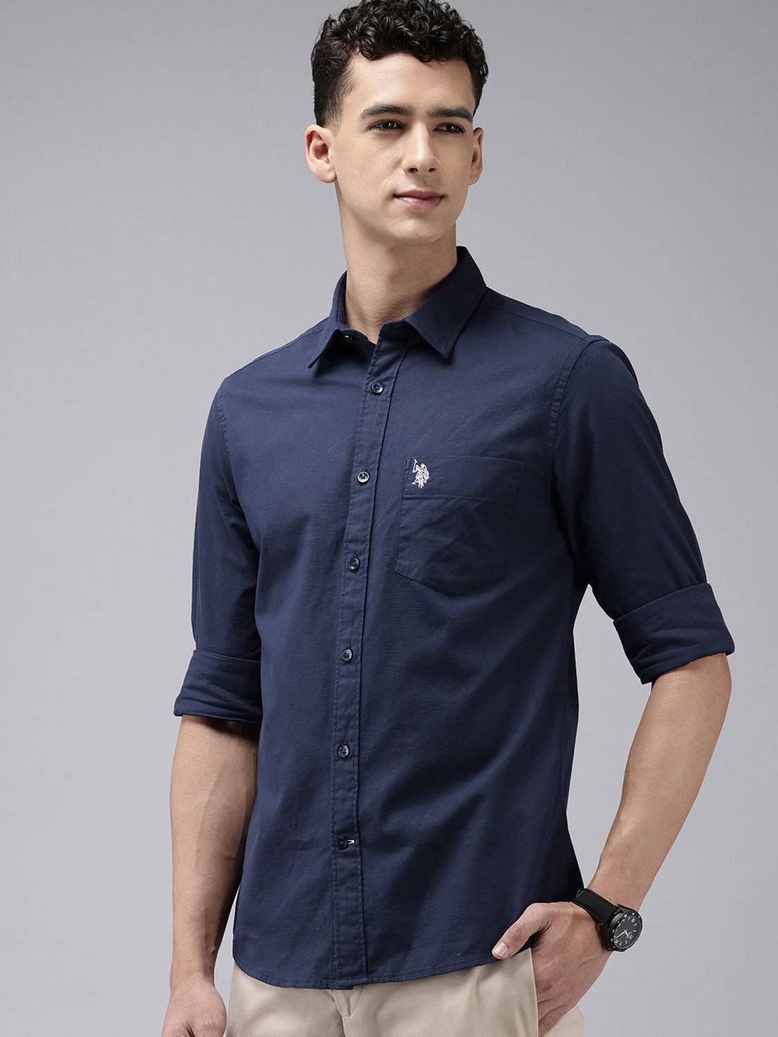 U.S. POLO ASSN. Men Solid Casual Blue Shirt - Image 5