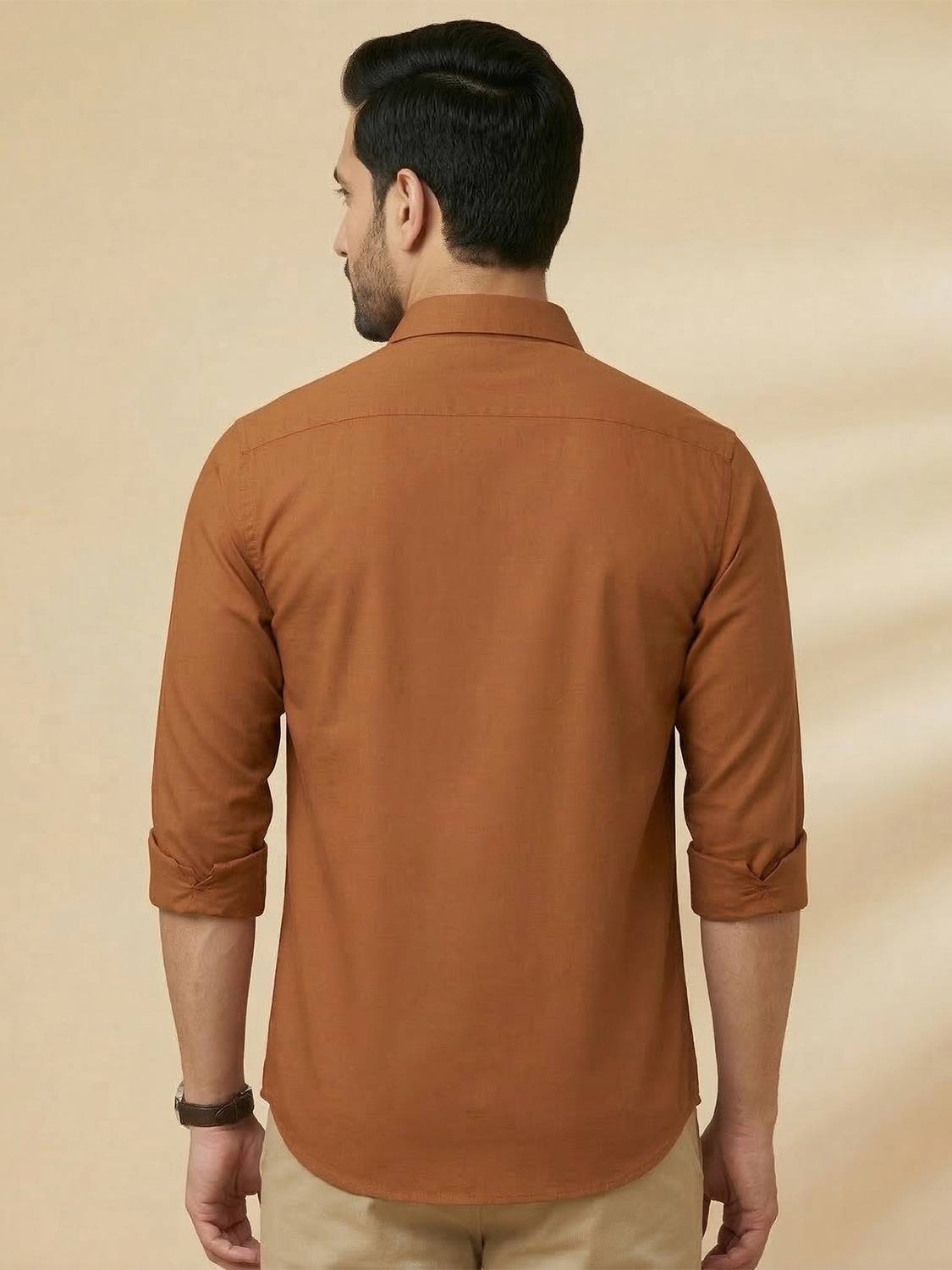 METRONAUT Men Solid Casual Brown Shirt - Image 2