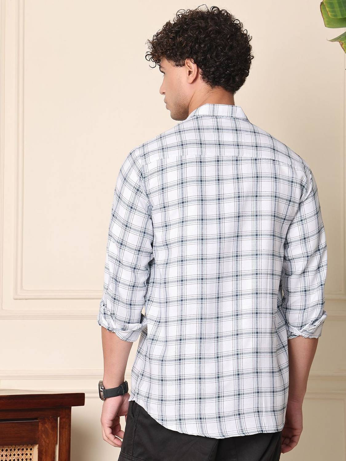 METRONAUT Men Checkered Casual White Shirt - Image 2