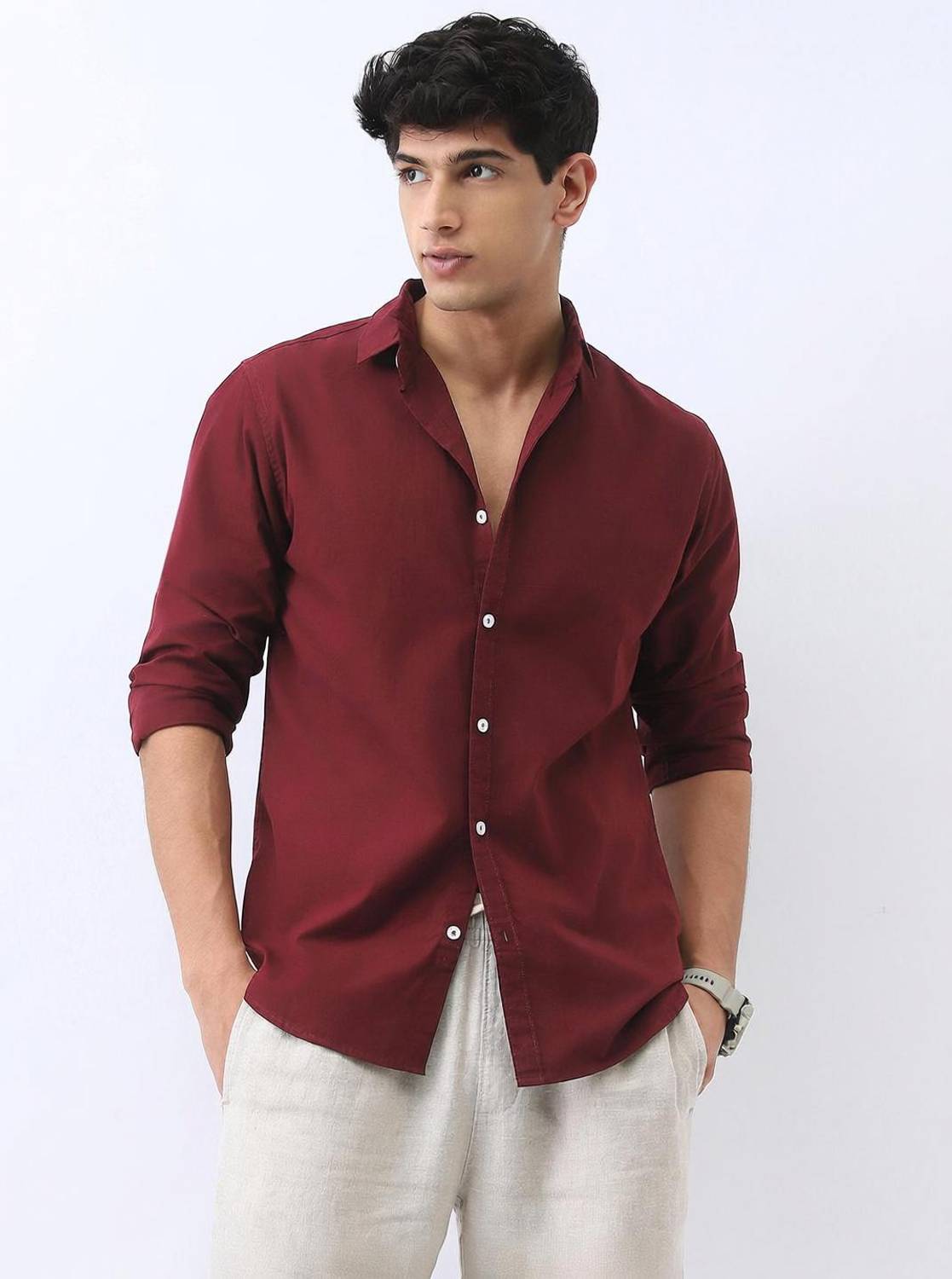 Urbano Fashion Men Maroon Casual Shirt - Image 1