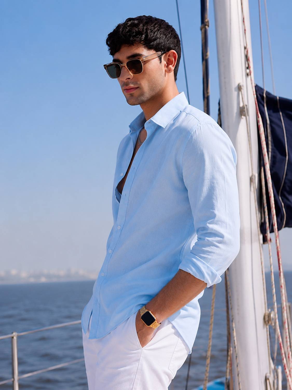 WE KAIKA Men Solid Casual Light Blue Shirt - Image 3