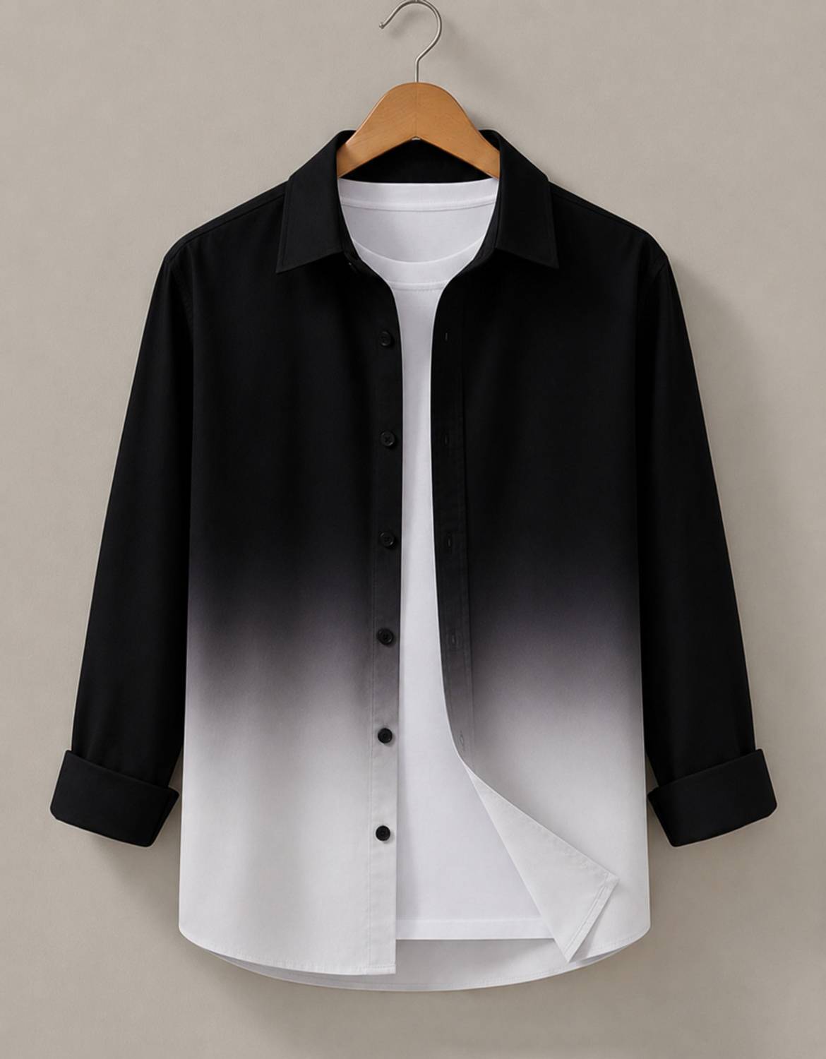 Kizyoo Men Dyed/Ombre Party Black, White Shirt - Image 1