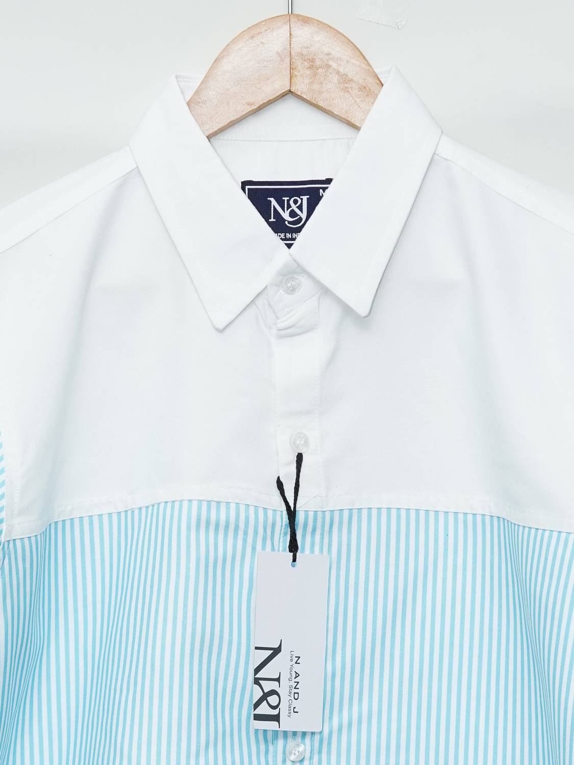 N AND J Men Striped Casual Light Blue Shirt - Image 2