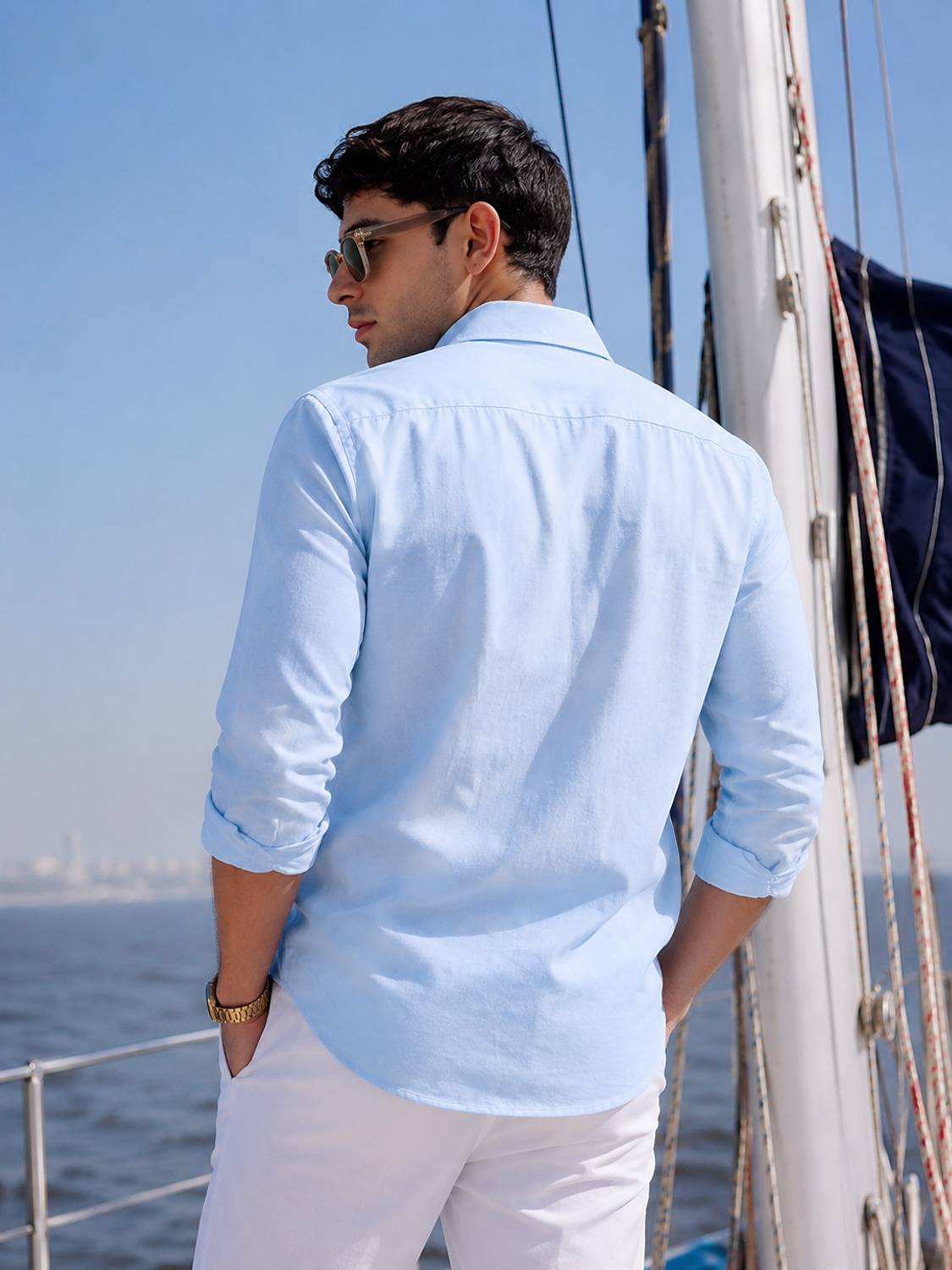 WE KAIKA Men Solid Casual Light Blue Shirt - Image 2