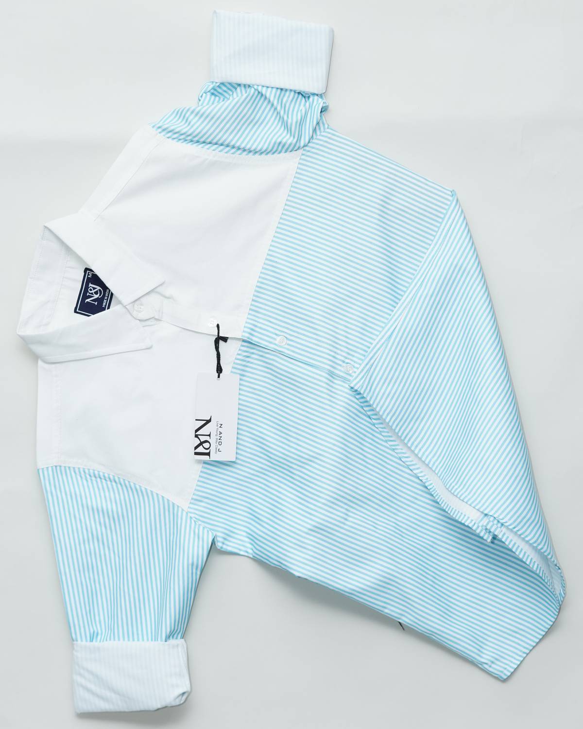 N AND J Men Striped Casual Light Blue Shirt - Image 1