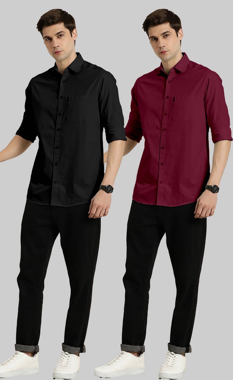 COMBRAIDED Men Solid Casual Black, Maroon Shirt - Image 4