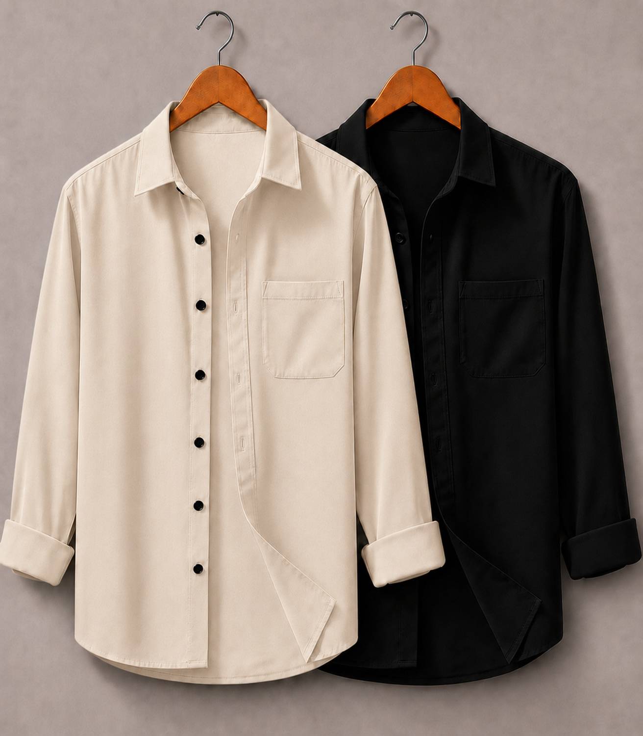 mozero Men Solid Casual Beige, Black Shirt - Image 1