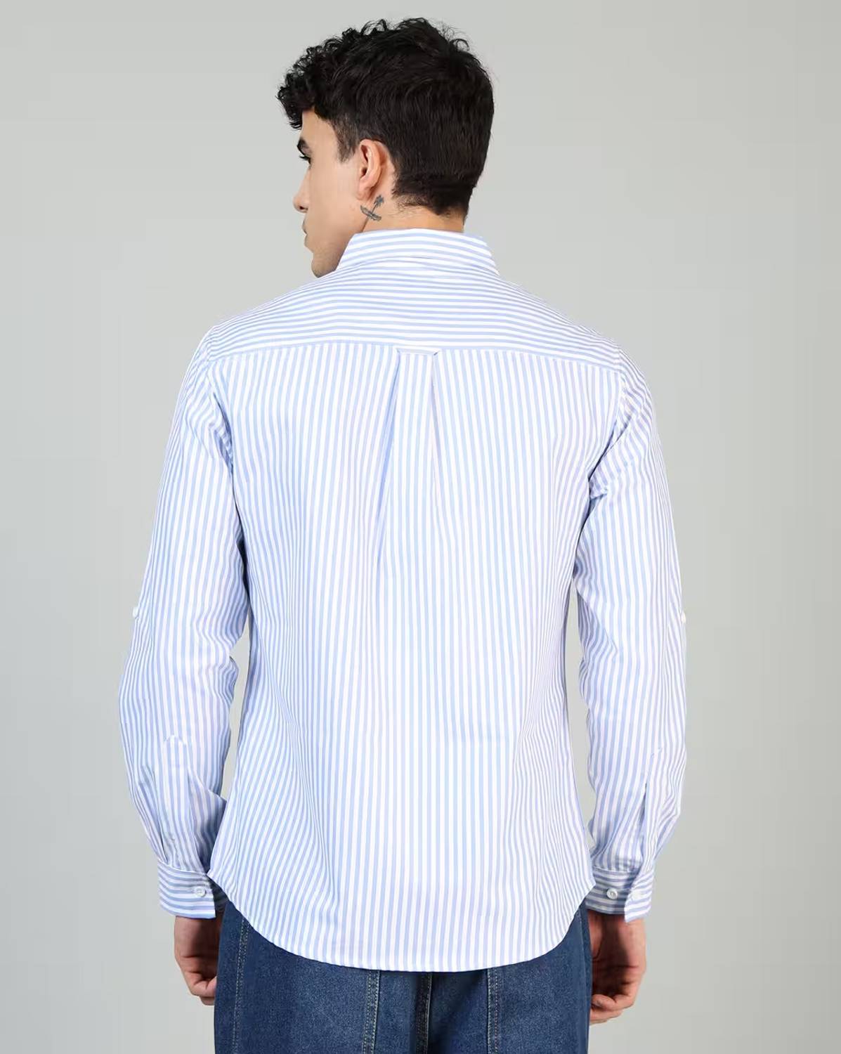 JNV FASHION Men Striped Casual Light Blue, White Shirt - Image 2