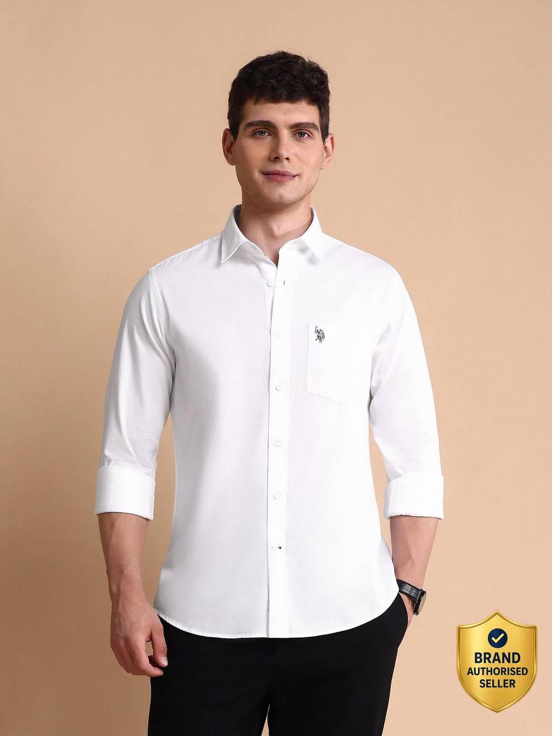 U.S. POLO ASSN. Men Solid Casual White Shirt - Image 1