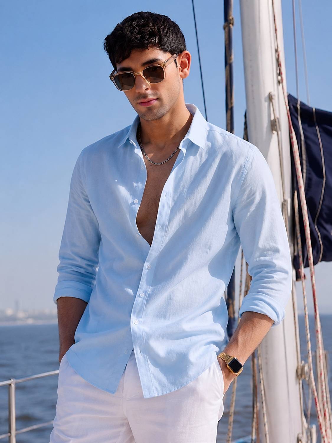 WE KAIKA Men Solid Casual Light Blue Shirt - Image 4