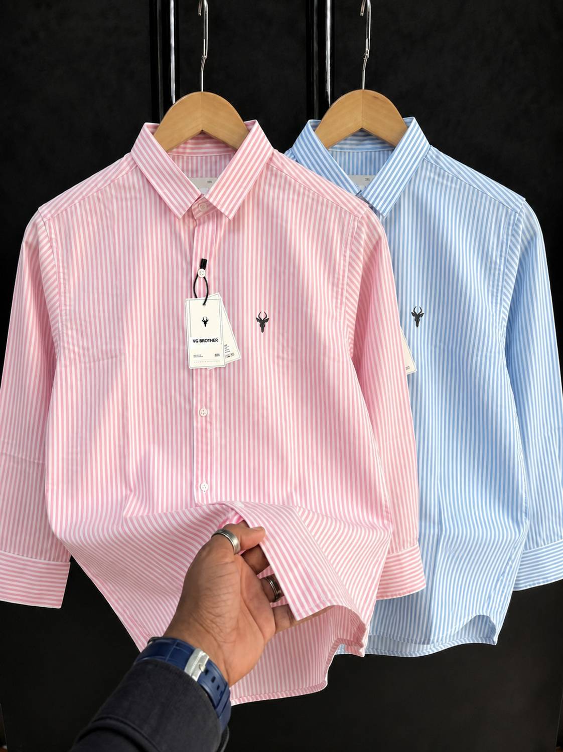 VG BROTHER Men Striped Casual Pink, Blue Shirt - Image 1