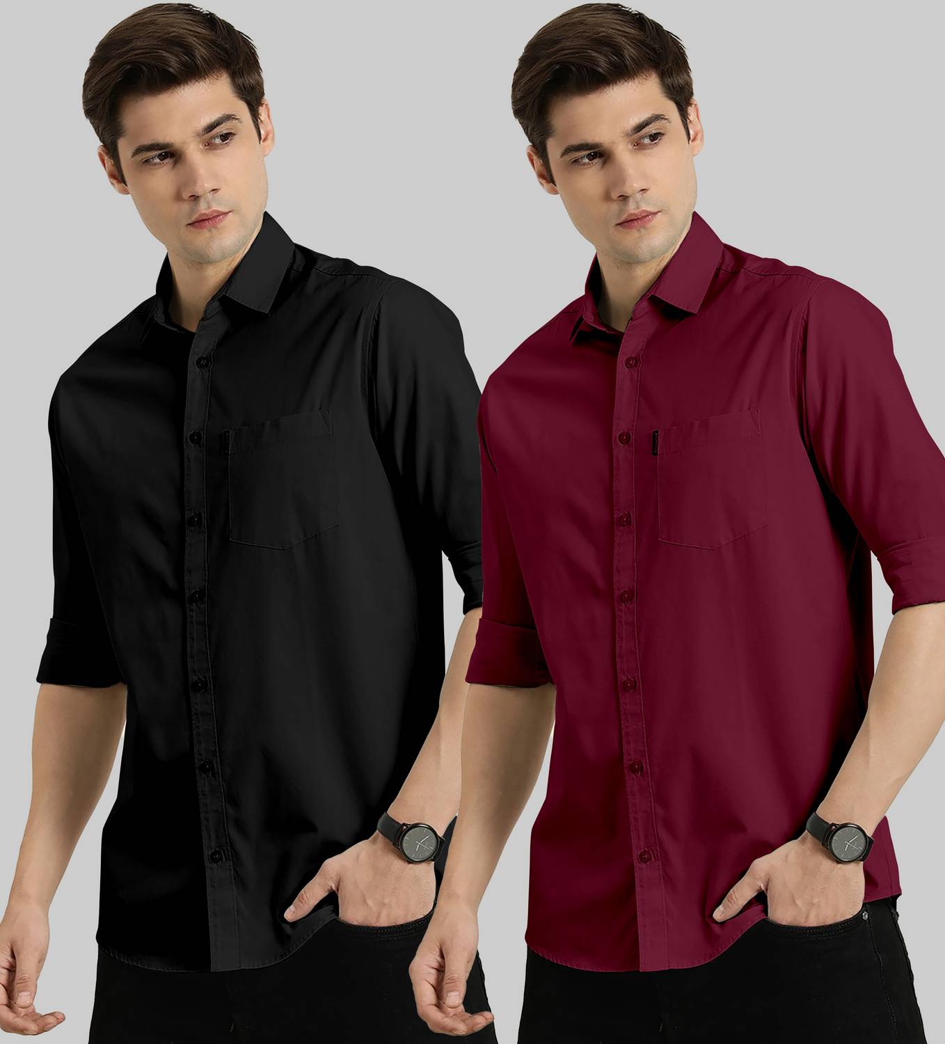 COMBRAIDED Men Solid Casual Black, Maroon Shirt - Image 3