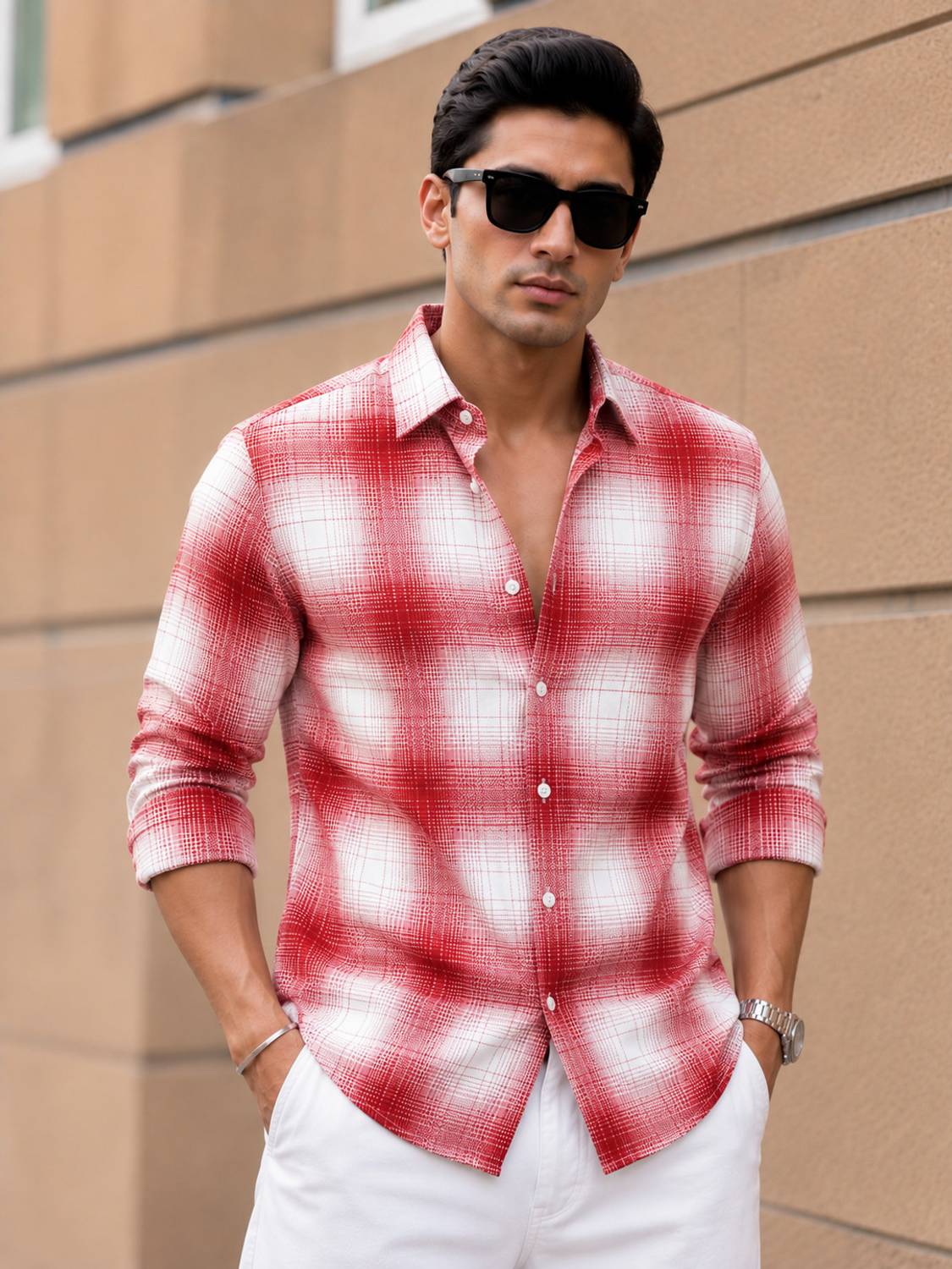Solbiza Men Checkered White, Red Shirt - Image 1