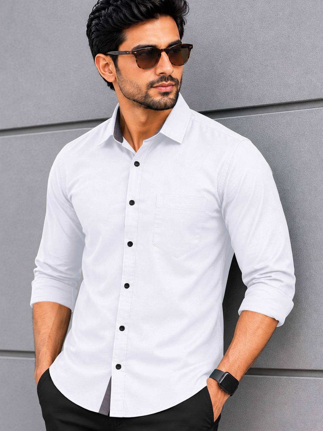 VeBNoR Men Solid White Shirt - Image 3